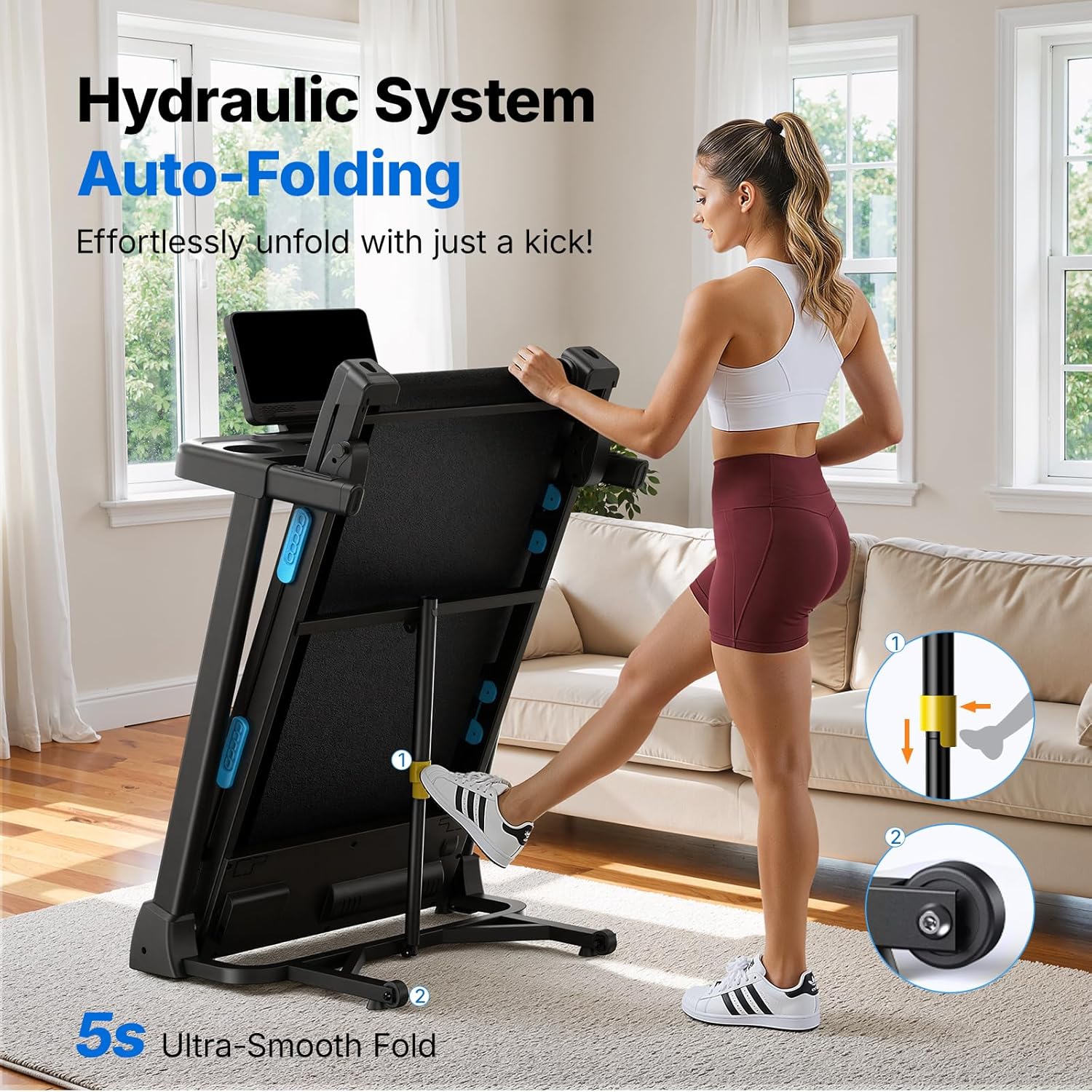 MERACH Incline Treadmill with Incline 6%-15%, 7-Layer Belt 300LBS Capacity Tredmill Foldable Handle Running Treadmills for Home, 0.5-7.5MPH 3.0HP Incline Folding Treadmill LED with APP Threadmill - Image 4