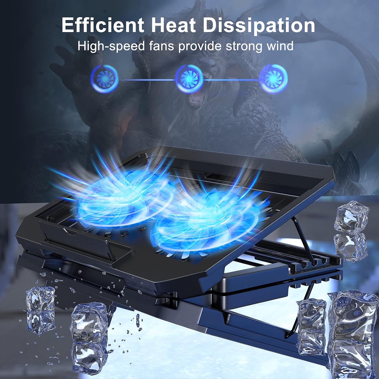 LIENS Laptop Cooling Pad with Adjustable Height Two 5.1 Inches Fan 2 USB Ports Suitable for 12"-15.6" Laptops(Black) - Image 2