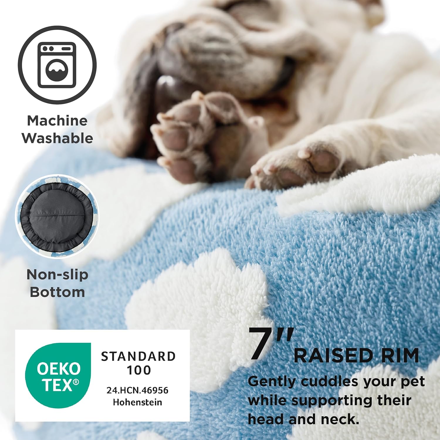 LE SURE Shown on TV Donut Dog Beds for Small Dogs - Calming Cat Sofa as Bed Gift for Indoor Cats with Washable Cover, Round Home Decor Cute Pet Beds with Jacquard Shaggy Plush, 23 Inch, Blue - Image 3