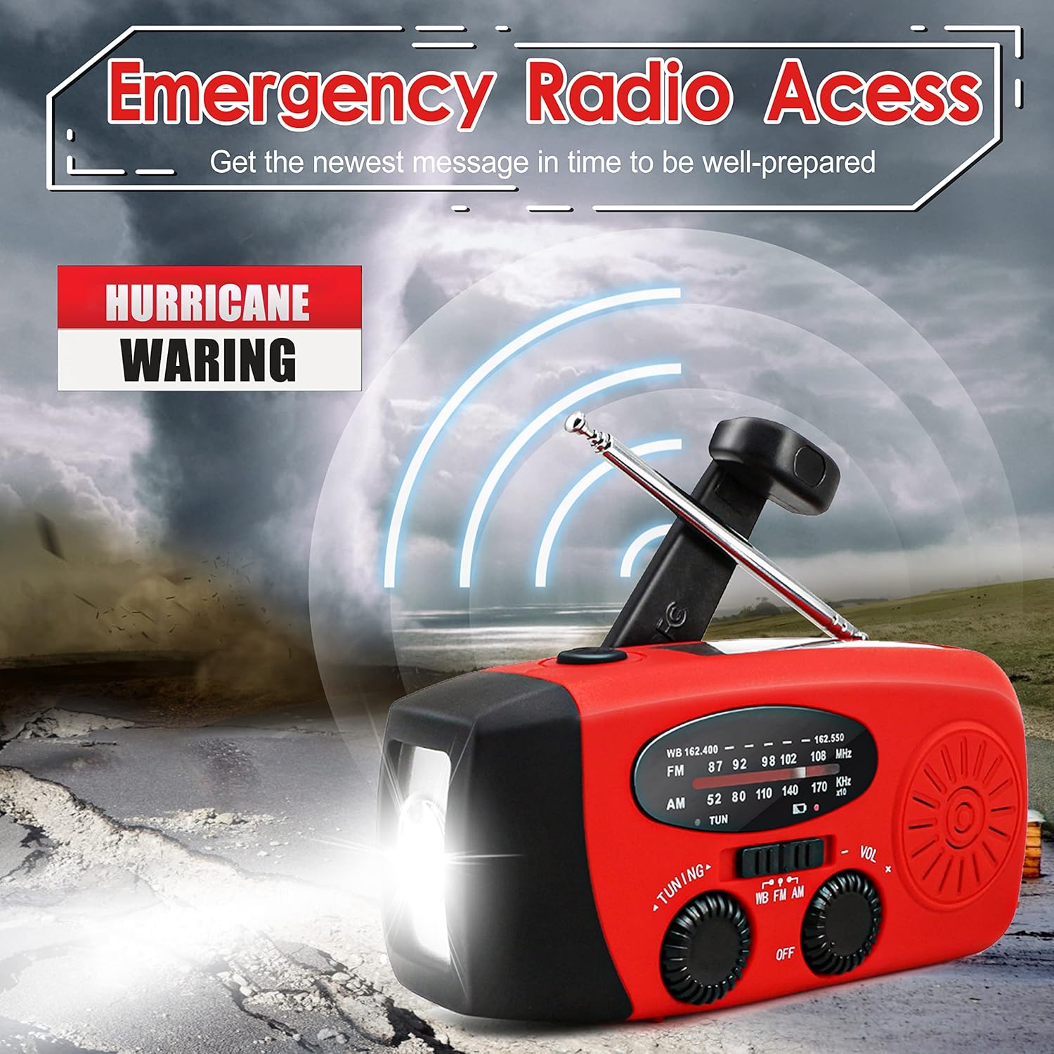 RunningSnail Emergency Hand Crank Radio With LED Flashlight For Emergency, AM/FM NOAA Portable Weather Radio With 2000mAh Power Bank Phone Charger, USB Charged & Solar Power For Camping, Emergency - Image 2