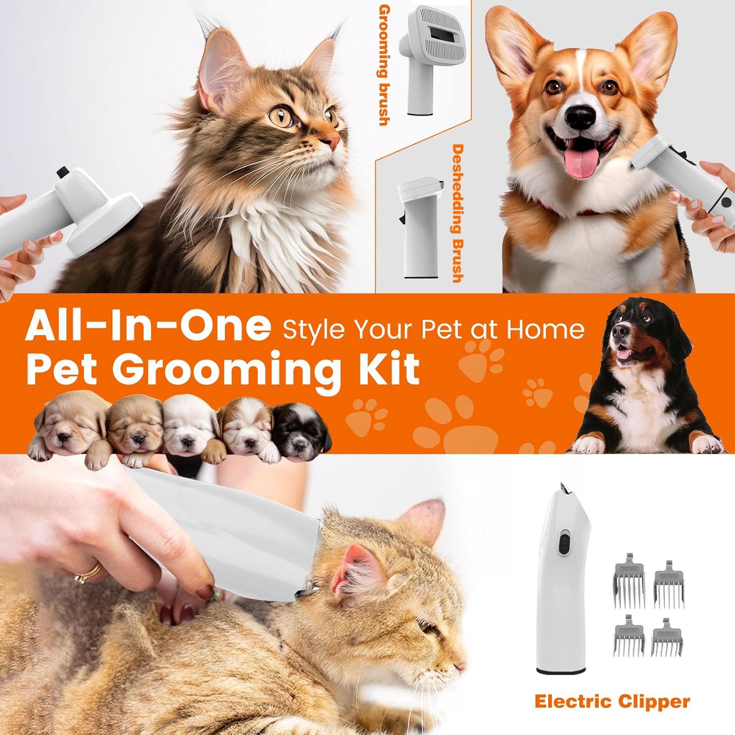 ubrobo Dog Grooming Vacuum, Dog Grooming Kit with Pet Clippers, 12,000Pa Pet Hair Grooming Vacuum for Dogs, Vacuum Brush for Shedding Grooming, Low Noise Home Cleaning Tool in 1, PG10 Black - Image 3