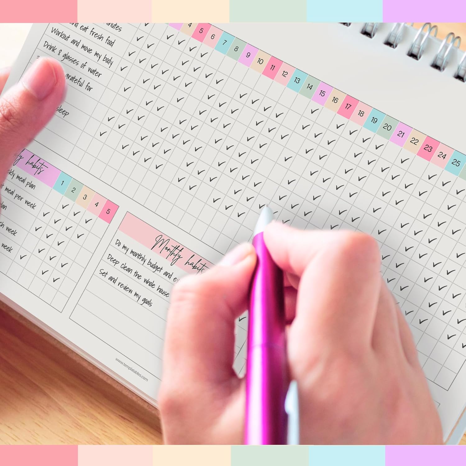 Habit Tracker Calendar – Daily, Weekly & Monthly Habit & Goal Tracker, Wire-Bound Planner with Colorful Design, Premium 250gsm Paper | A5 (Rainbow) - Image 6