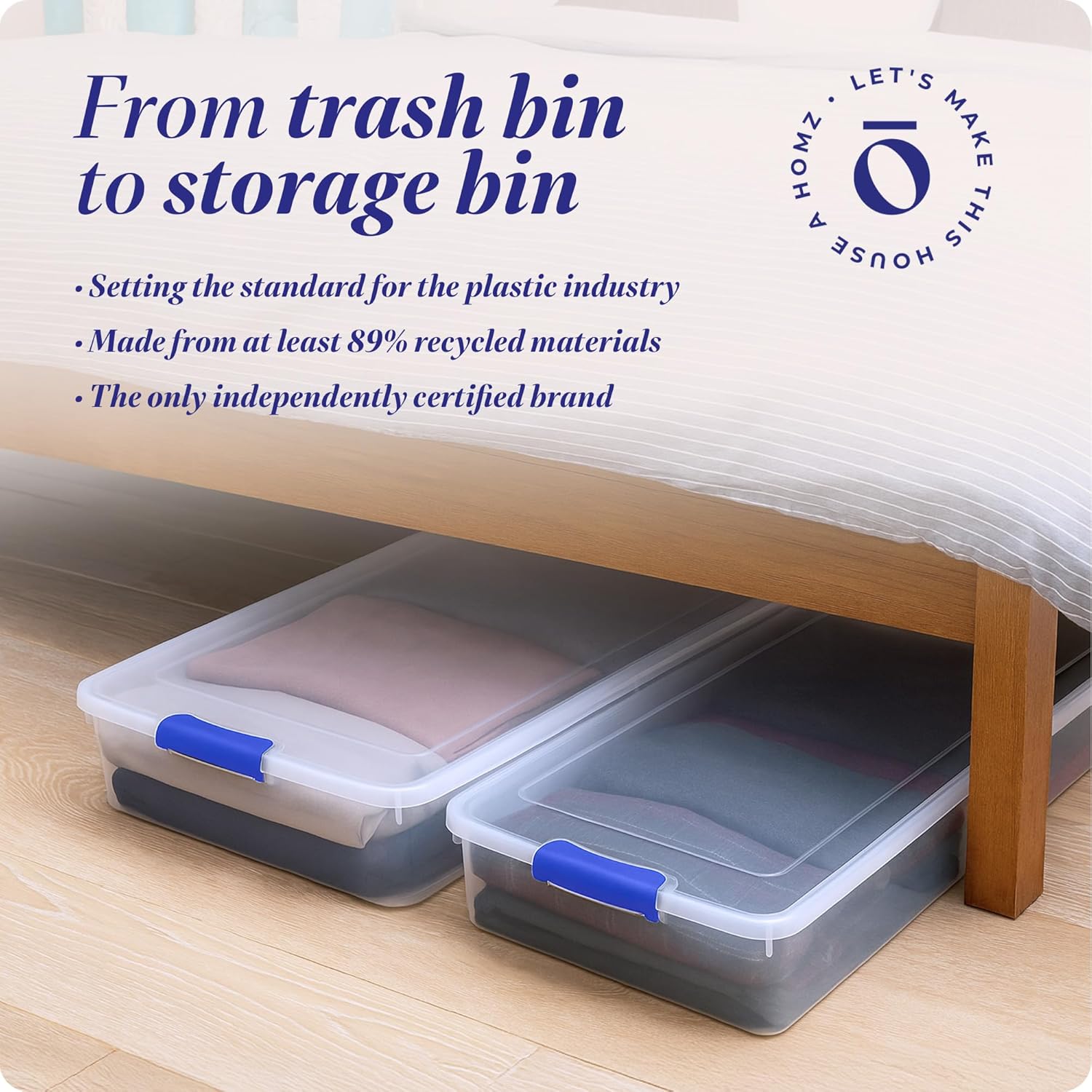 HOMZ 2-Pack Under Bed Storage, Clear Plastic Containers with Lids, 60 Quart, Blue Latch - Stackable Underbed Organizer Bins for Shoes, Bags, Clothes, and Towels - Image 7