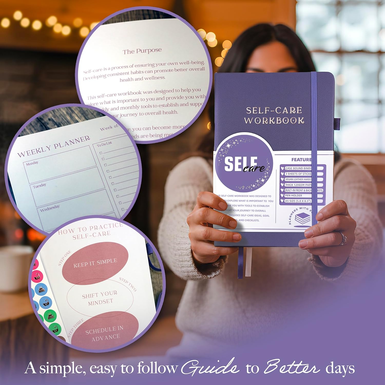 Planners with Purpose Self-Care Planner - Daily Wellness Journal with Guided Prompts, Gratitude, and Reflection - Mental Health Journal for Mindfulness, Positivity & Goal Setting Notebook for Women & Men A5 (Purple) - Image 8
