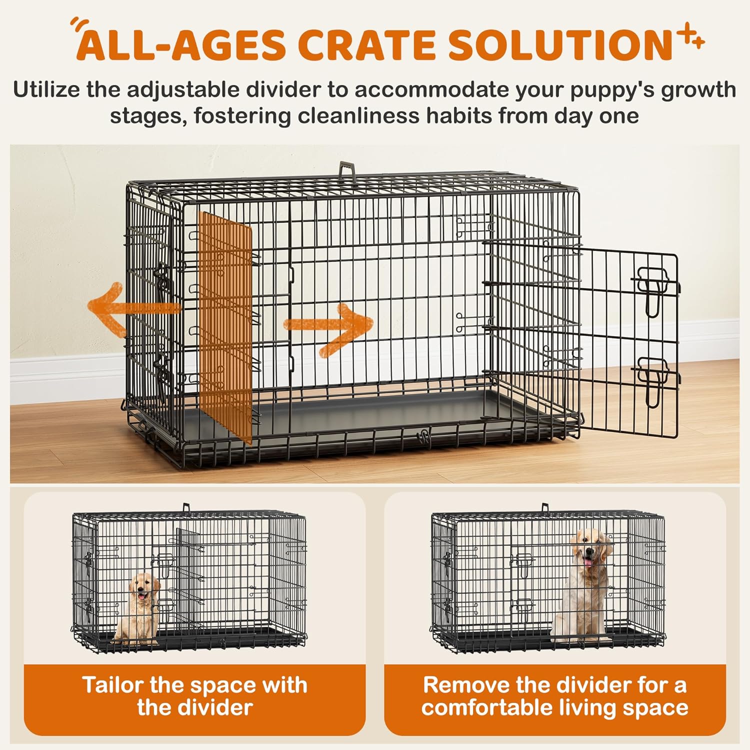 Yaheetech 42 inch Double Door Dog Crate w/Divider for Puppy to Adult XL Collapsible Metal Crate with Removable Tray Wire Dog Kennel for Large Dogs Portable Travel Cage, Black - Image 3