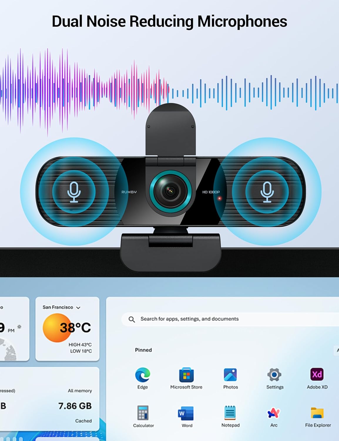 RUWBY Full HD 1080P Webcam with Built-in Dual Mics, Wide-Angle Lens, Privacy Cover, Tripod Stand, Autofocus Computer Camera, Plug and Play for Desktop PC or Laptop - Image 5
