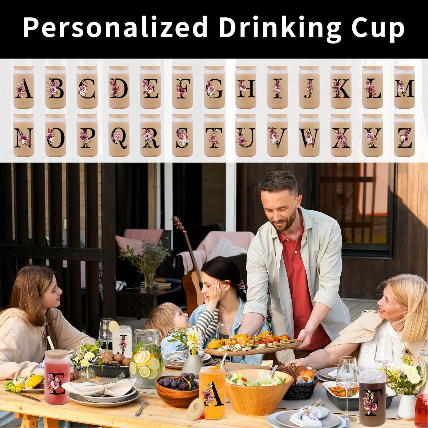 Monogrammed Glass Drinking Cup With Lid Straw Women Girl Friend Birthday 16th 18th 19th 20th 21st 30th 40th 50th 60th 70th 80th 90th 45th 65th 75th 1974 1964 40 60 70 Year Old Gift Funny Meaningful,B - Image 2