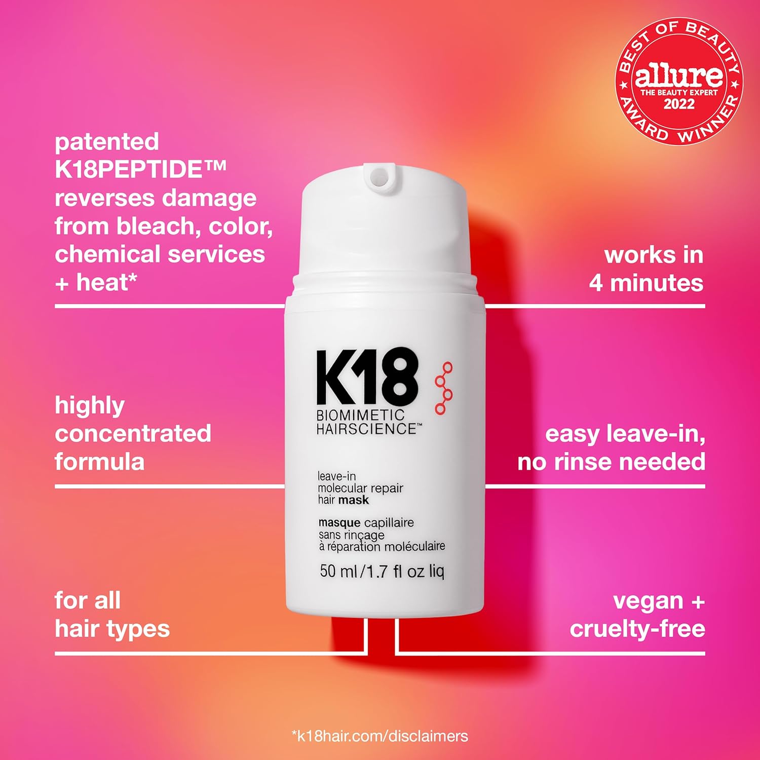 K18 Leave-In Molecular Repair Hair Mask, Patented, Lasting Repair For Dry, Frizzy, Damaged Hair, Reverse Damage In 4 Minutes From Bleach, Color, Chemical Services + Heat - Image 3