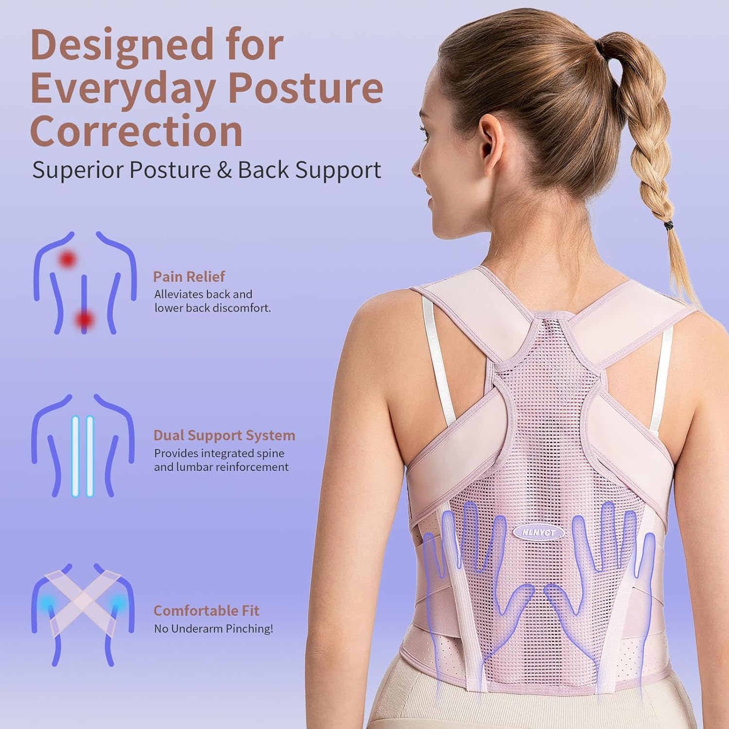 NLNYCT Posture Corrector for Women – 2-in-1 Back Brace with Shoulder Support, Adjustable Full Back Straightener for Upper & Lower Back Pain Relief, Hunchback, Scoliosis & Spine Alignment (M/L) - Image 2