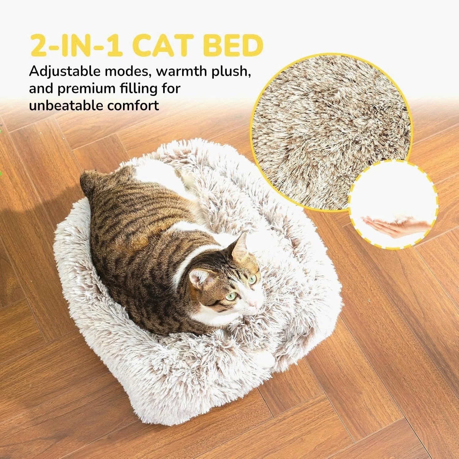CATISM Cat Bed, Cat Cave for Indoor Cats, Soft Cat Dome, Self-Warming 2 in 1 Foldable Pet Cat House with Washable Cushioned Pillow Calming Fluffy Dog Beds for Small Dogs with Anti-Slip Bottom Brown - Image 4
