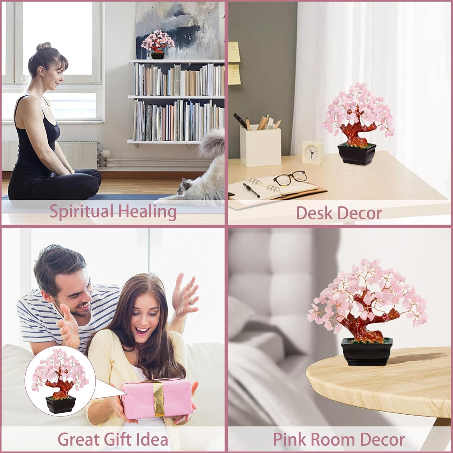 Parma77 Feng Shui Natural Rose Pink Quartz Crystal Money Tree, Healing Crystal Trees Bonsai Style Decoration for Wealth and Luck for Home Decor, Gifts for Women - Image 6