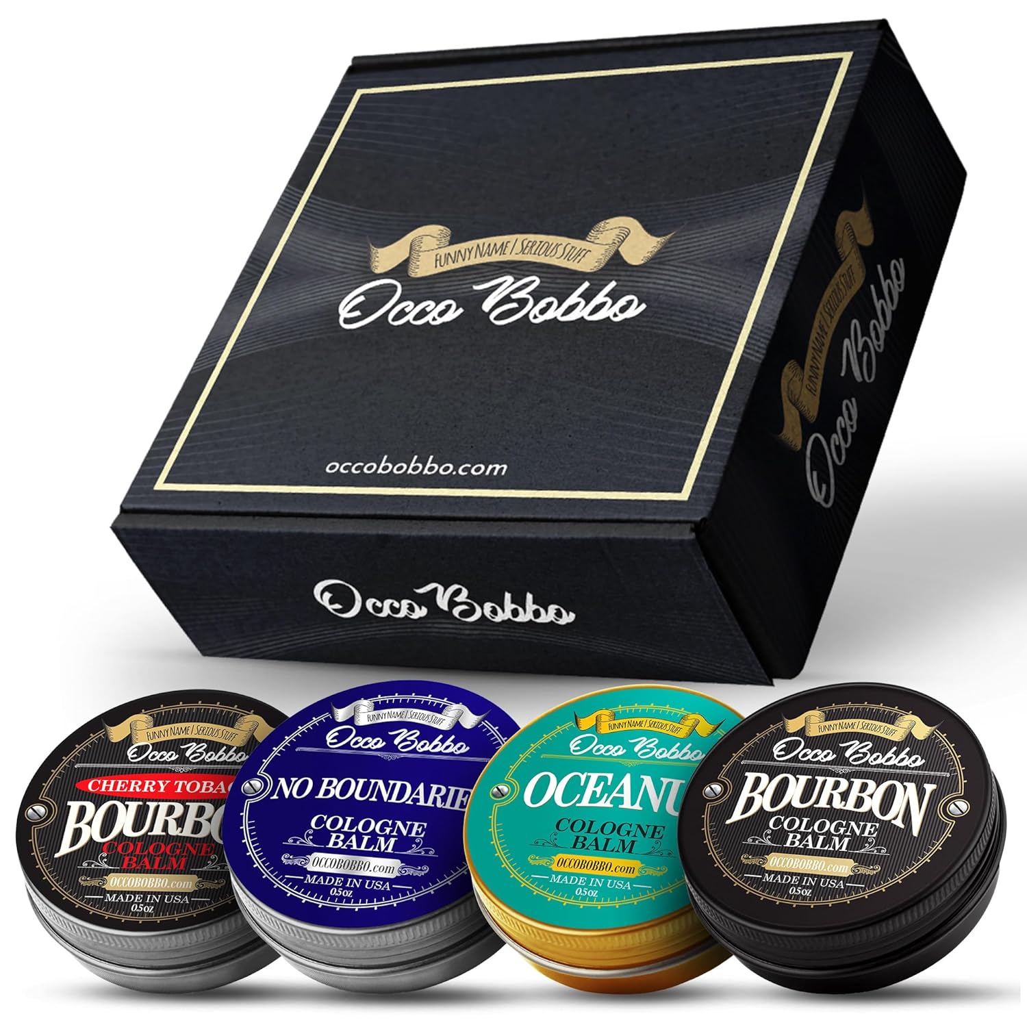 Handy Hound Occo Bobbo Solid Cologne for Men Samples Set - Men's Cologne Gift Set - Travel Size (4) .5 oz tins