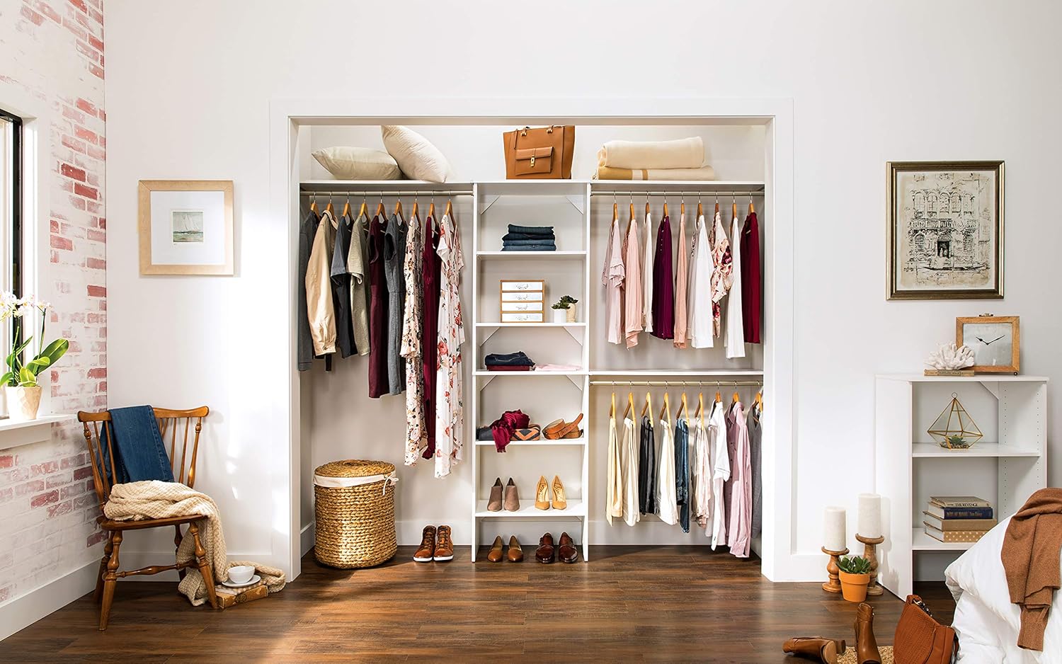 ClosetMaid SuiteSymphony Wood Closet Organizer System, 25-Inch Starter Kit with Tower and 3 Hang Rods and Shelving, Adjustable Shelves, Customizable Insert, Reach-in or Walk-in Closets, Pure White - Image 9