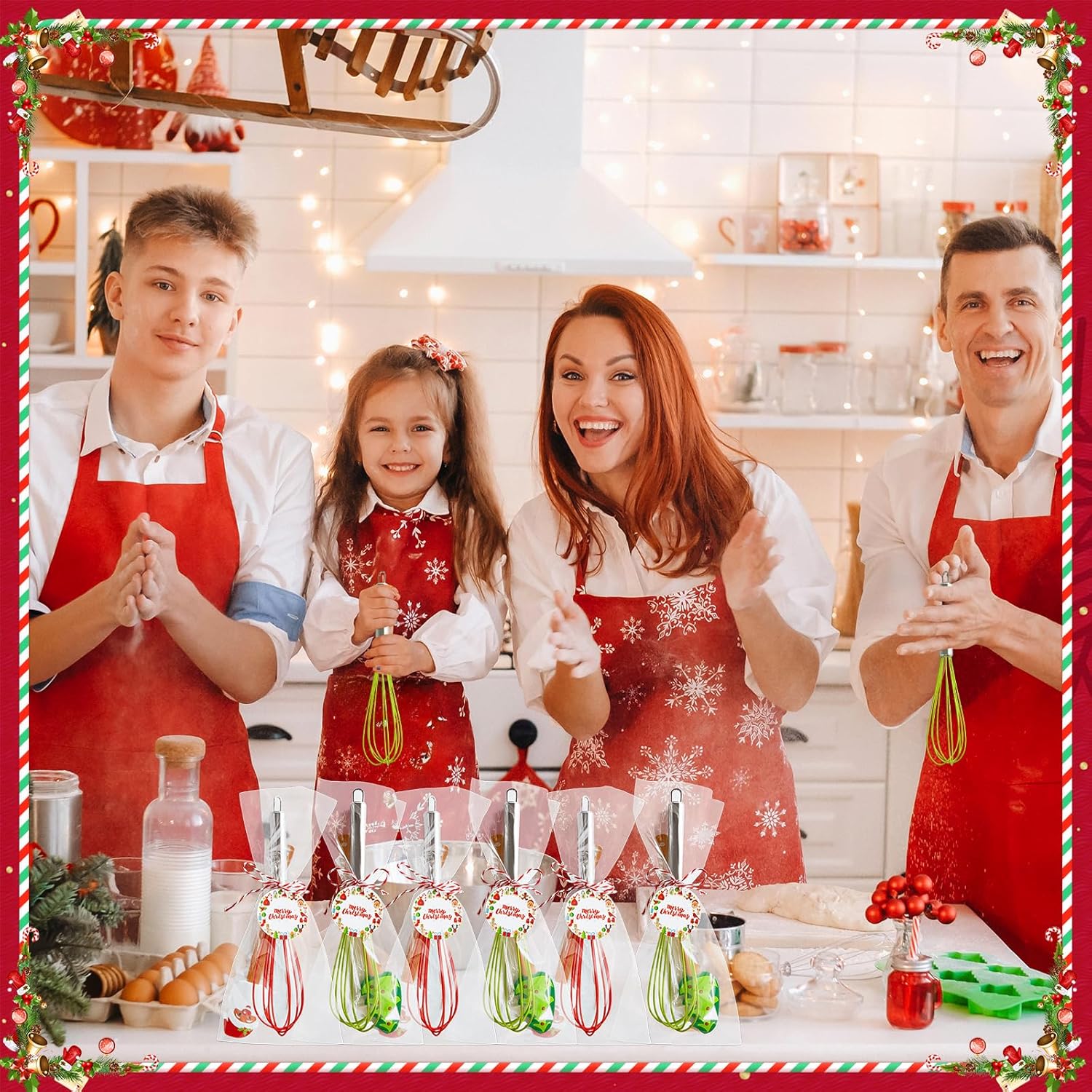 12 Sets Christmas Whisk Baking Supplies Gifts Sets Stainless Steel Whisk Silicone Spatula with Cards Ribbons Packing Bags Gift for Neighbor Employee Cooking Supplies Christmas Stocking Stuffers Ideas - Image 6