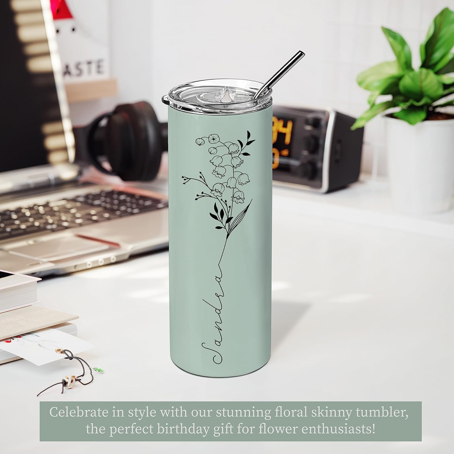 Birthday Gifts for Women, Personalized Tumblers with Birth Flower and Name, 10 Colors - 20 Oz, Skinny Tumblers for Women - Image 5