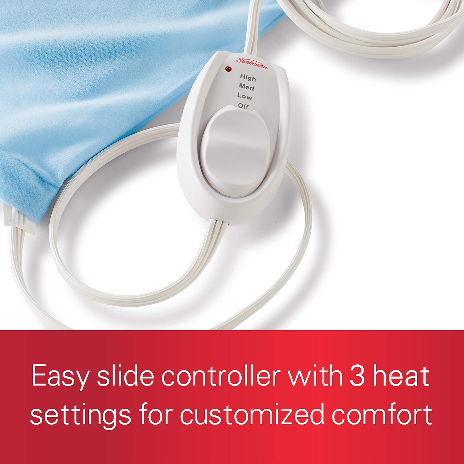 Sunbeam XL Heating Pad for Back Neck and Shoulder Pain Relief with Sponge for Moist Heating Option Extra Large 12 x 24" Blue - Image 3