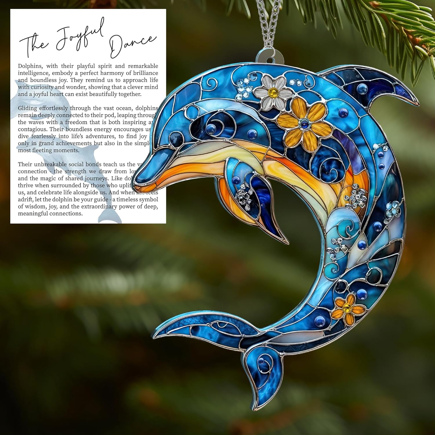 Beach Christmas Ornaments for Tree, Sea Turtle Acrylic Suncatcher Ornament with Story Card, Sea Turtle Gifts for Women, Beach Gifts for Women, Christmas Stocking Stuffers Ideas (Dolphin) - Image 9