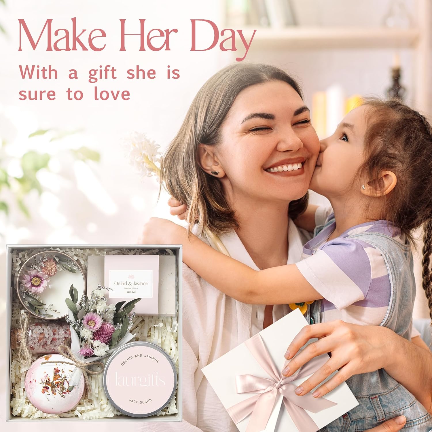 Birthday Gifts for Women – Luxury Candle Set & Bath Sets Spa Basket, Small Orchid & Jasmine Self Care Box, Gift Basket for Mom, Wife or Friend - Image 3
