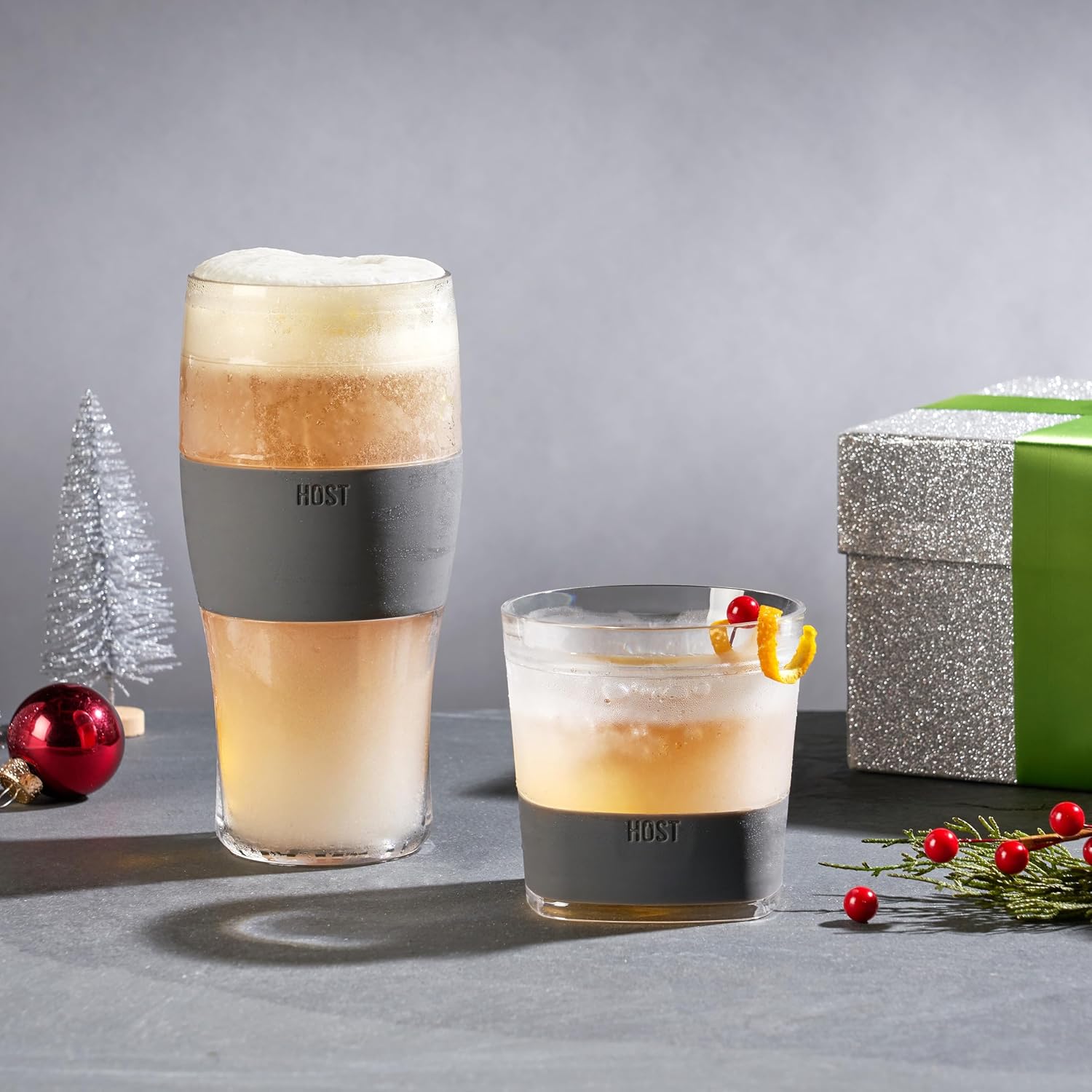 Host Freeze Beer Glasses, Freezable Beer Gifts for Men, Double Wall Insulated Pint Set, Tumbler for Cold Drinks, 16, Set of 2, Gray - Image 11