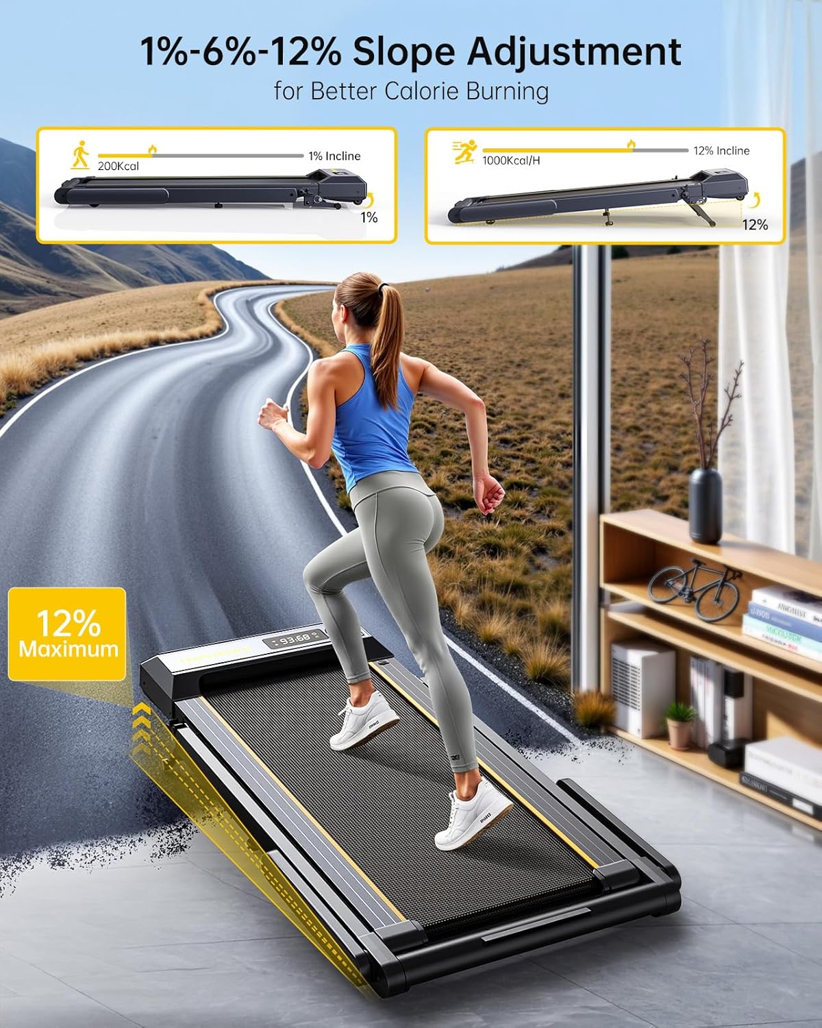 Walking Pad Treadmill with 12% Incline and Handle Bar, 4 in 1 Folding Treadmill for Home/Office, Under Desk Treadmills Portable Walking Pad with App & Bluetooth Speaker, 0.6-10MPH - Image 2