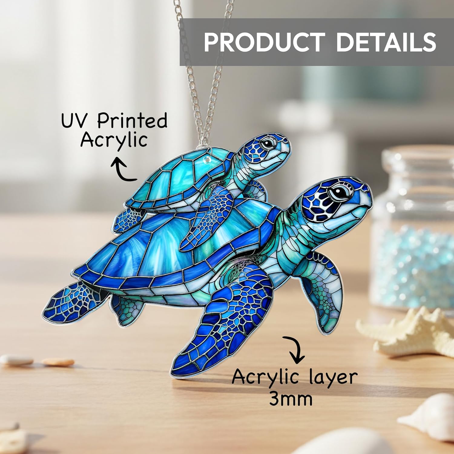 Beach Christmas Ornaments for Tree, Sea Turtle Acrylic Suncatcher Ornament with Story Card, Sea Turtle Gifts for Women, Beach Gifts for Women, Christmas Stocking Stuffers Ideas (Motherhood Blue) - Image 3