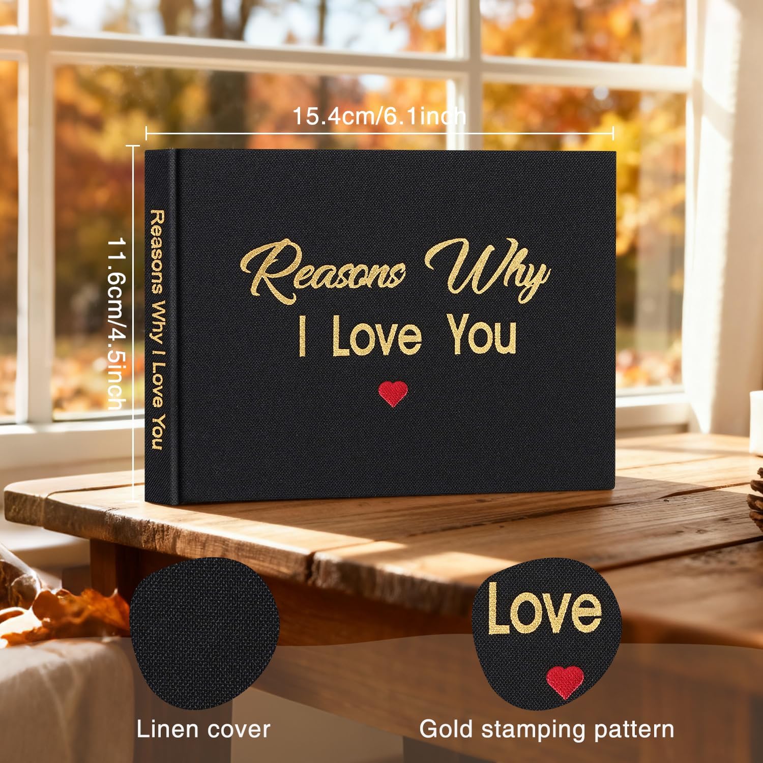 Artmag What I Love about You Fabric Book, Fill-in-the-Blank Love Journal Book for Couples Husband Wife Him Her Birthday Christmas Gifts Stocking Stuffer (Black) - Image 2