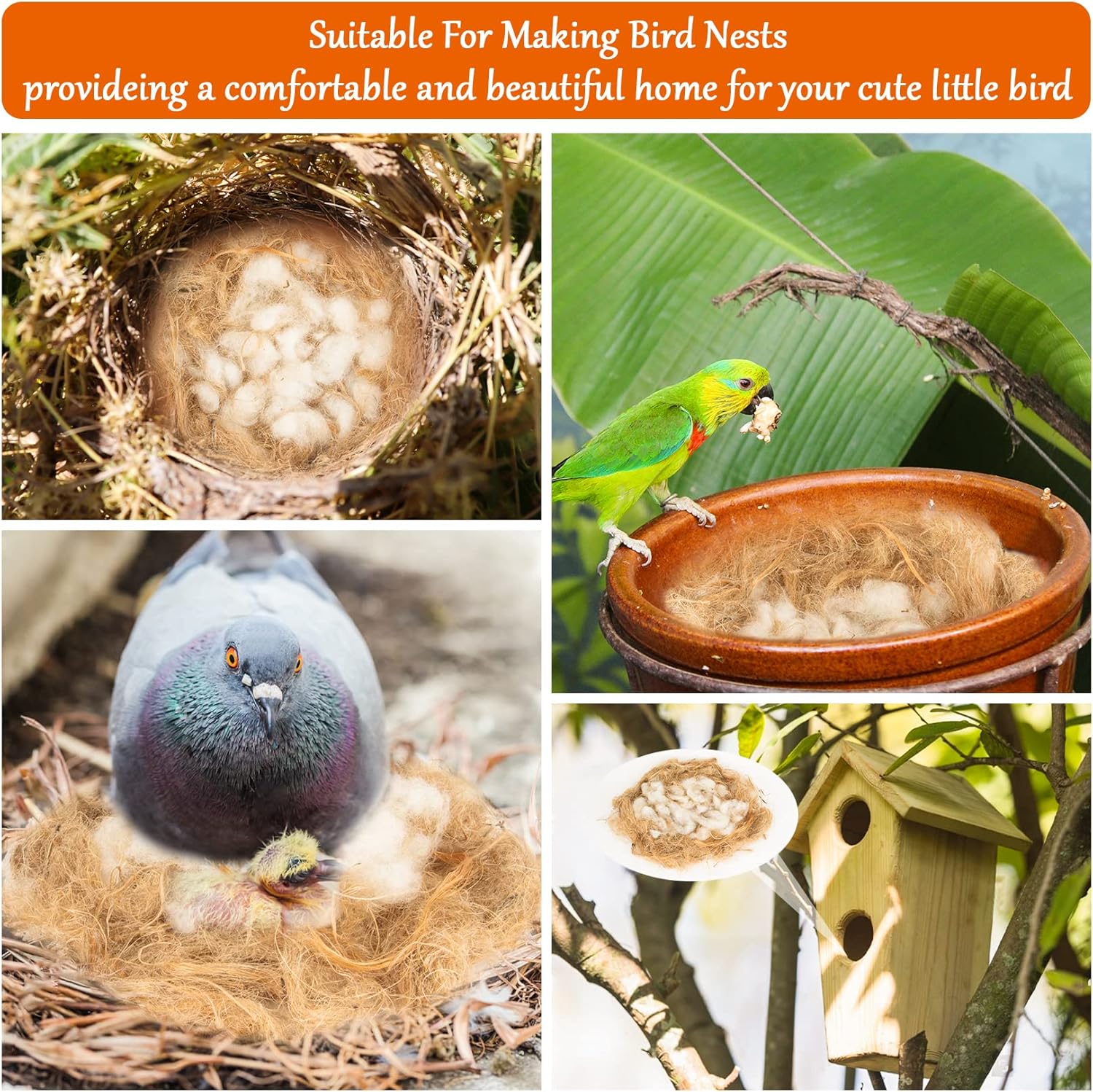 Sukh Bird Nesting Material - Bird Nests Bedding Hummingbird Nesting Material Mixing Canary Nesting Material Finch Nesting Material Parakeet Nesting Materials for Cage,Gardens,Tree Trunks (2) - Image 4
