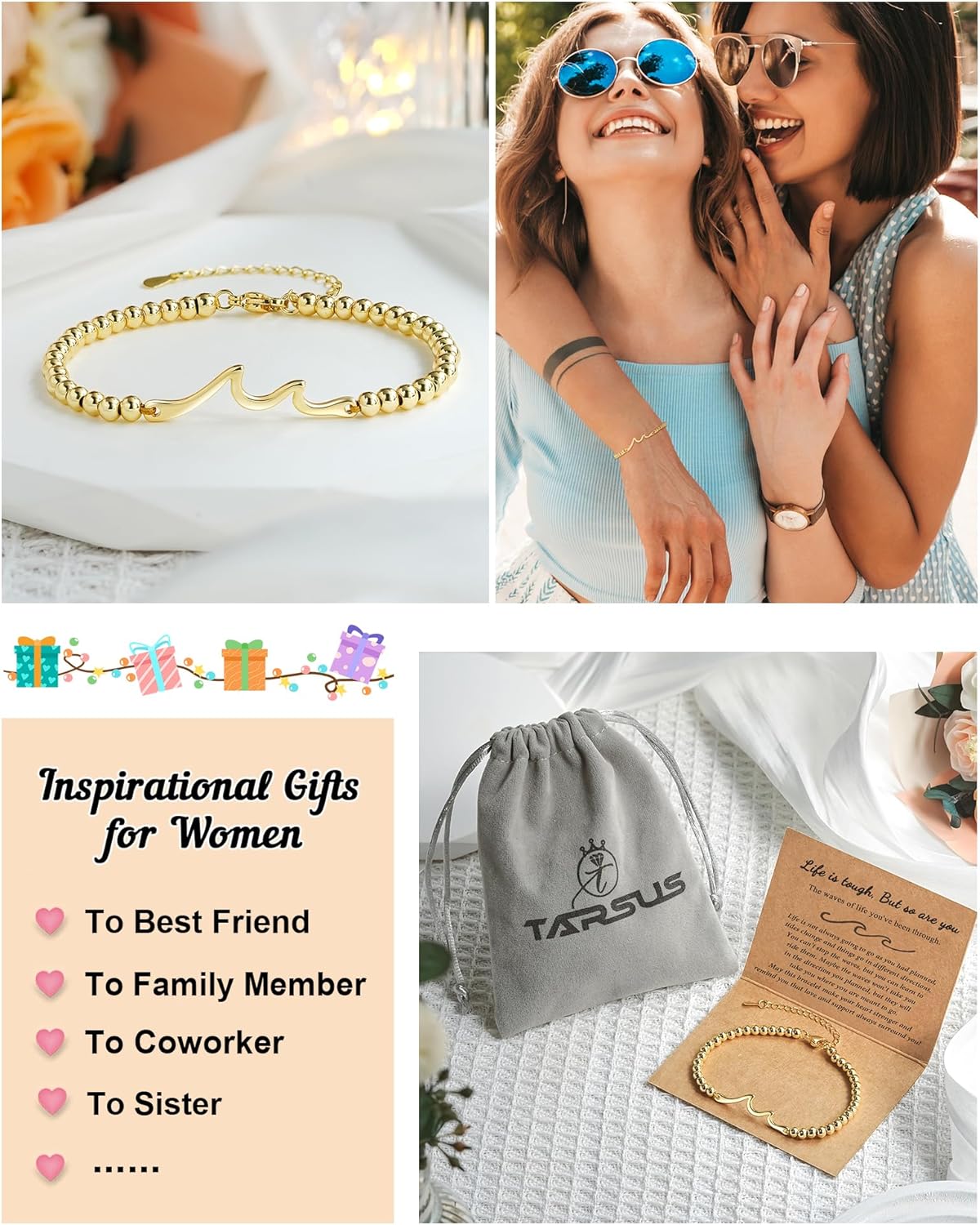 Tarsus Inspirational Gifts for Women Men, Through The Waves of Life, Life is Tough but so are You, Encouragement Bracelet Thoughtful Gifts for Friend Sister Coworker... - Image 7