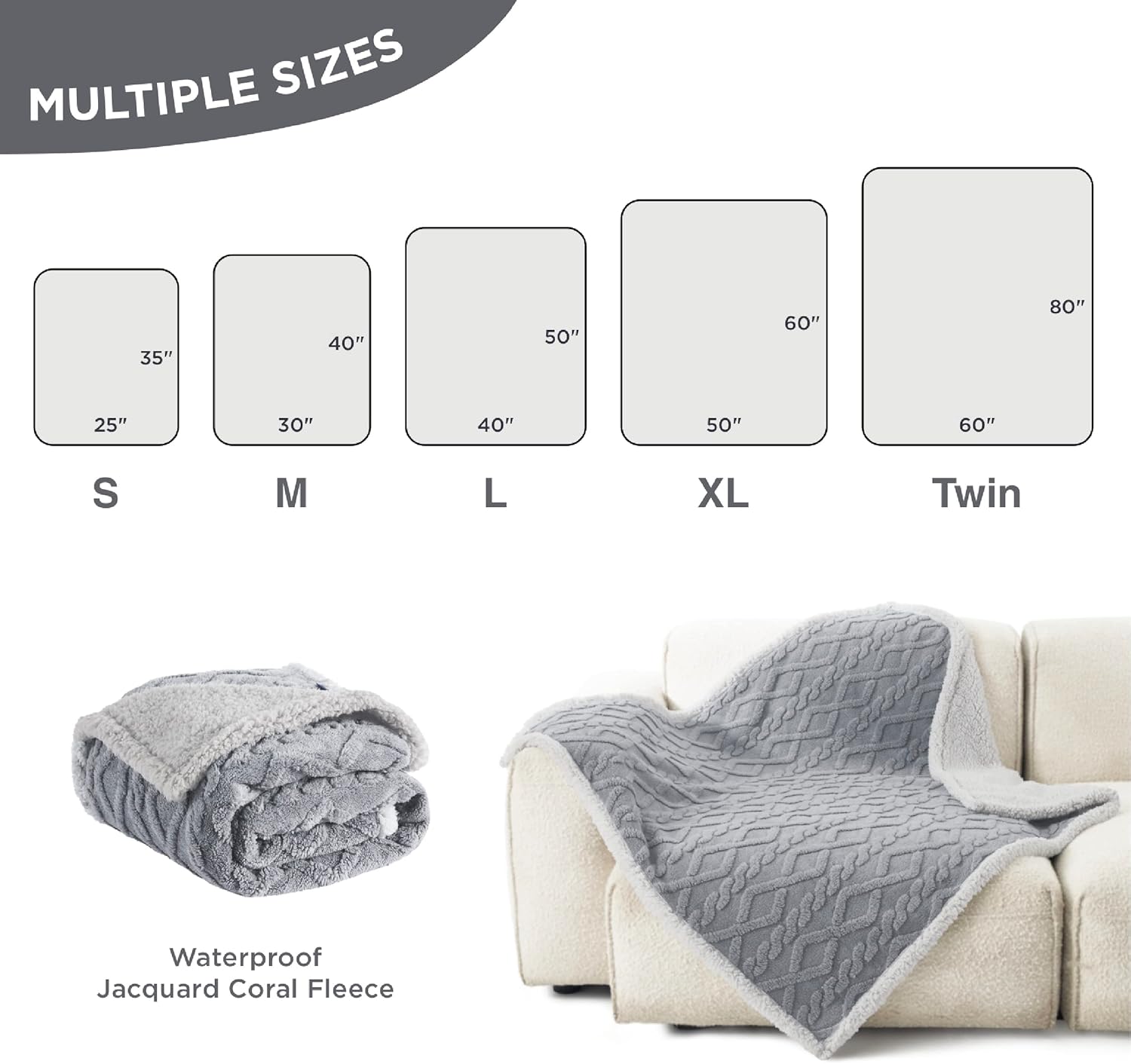 Bedsure Waterproof Dog Blankets for Large Dogs - Pet Blanket for Bed Couch Protector Washable, Premium Jacquard Coral Fleece Cat Throw Blanket, Soft Plush Reversible Furniture Protection, 60x80, Grey - Image 7