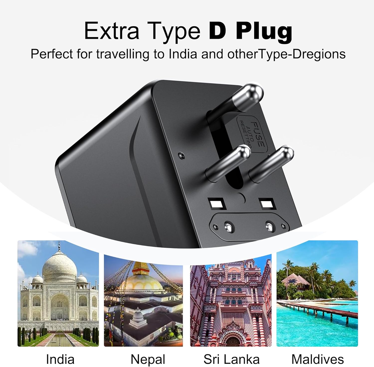 VYLEE Universal Travel Adapter, 2 USB-C & 2 USB-A Worldwide Plug Adapter with 1 Universal AC Outlet, Type A D I G C International Plug Adapter for US, India, Europe, UK, Maldives, Sri Lanka(Black) - Image 3