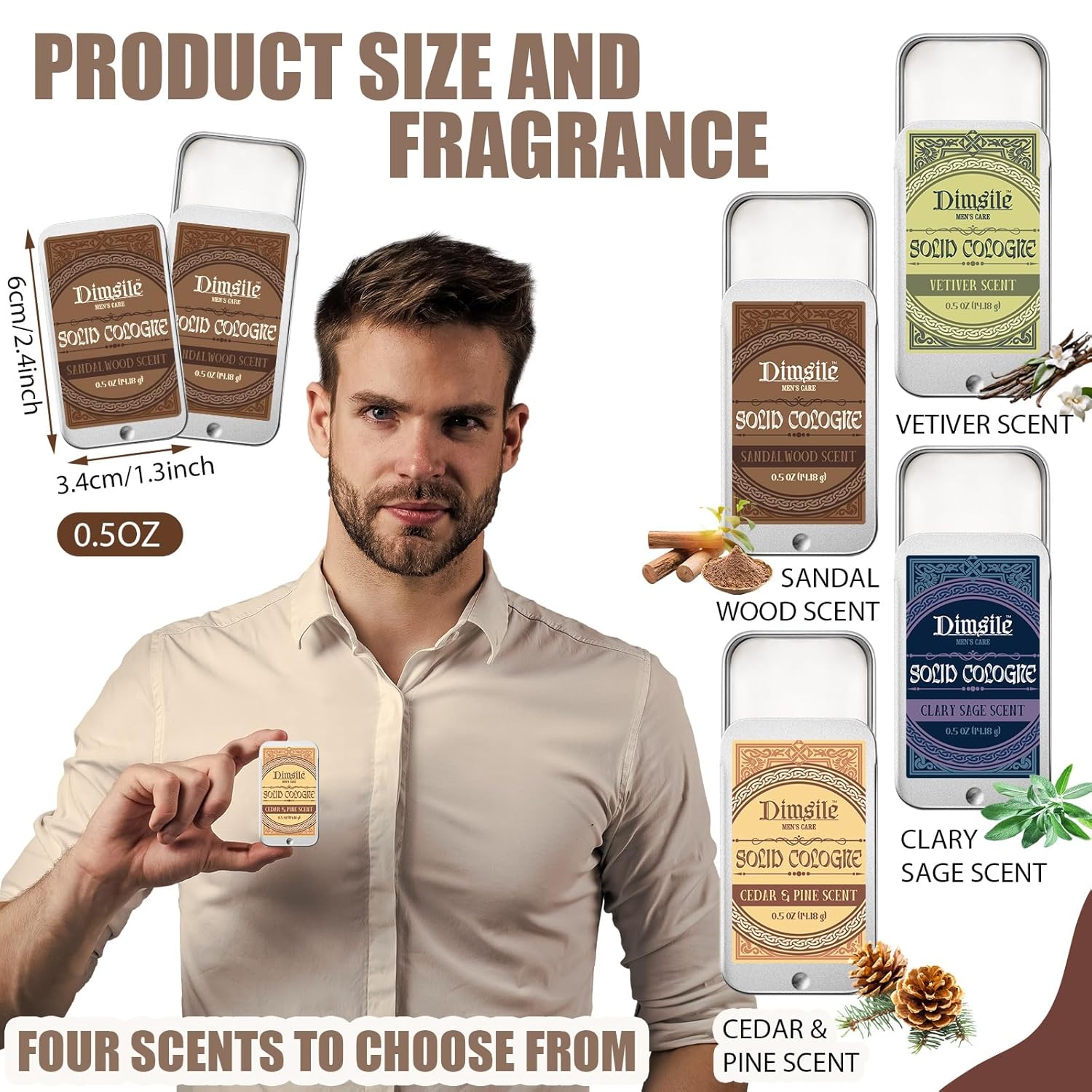 24 Pcs Solid Cologne for Men Solid Perfume 0.5 oz Men's Cologne Gift Set Including Sandalwood, Cedar Wood, Clary Sage, Vetiver, Scent Fragrance Gifts for Travel Size - Image 2