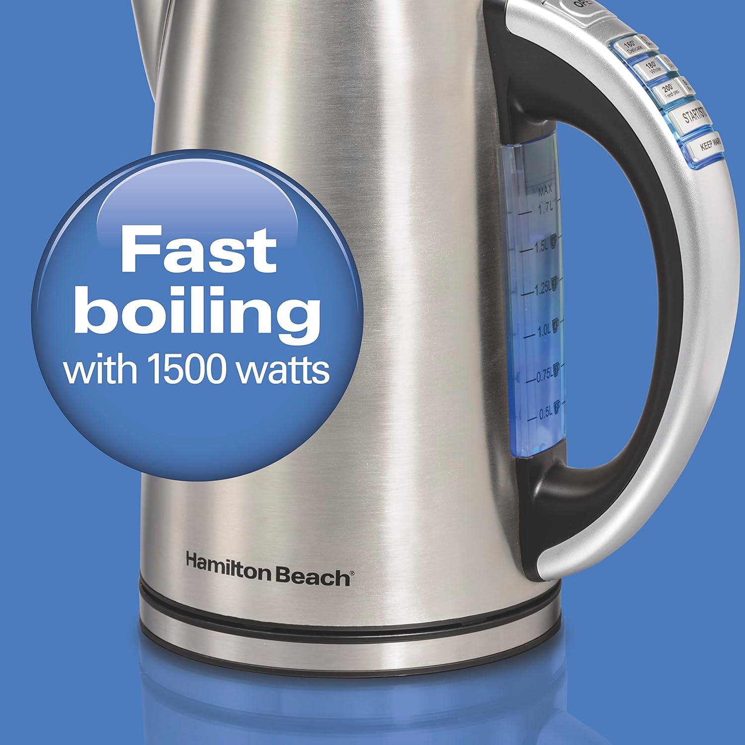 Hamilton Beach 1.7 Liter Temperature Control Electric Kettle, Water Boiler & Heater, Fast Boiling 1500 Watts, BPA Free, Cordless, Auto-Shutoff and Boil-Dry Protection, Stainless Steel (41020R) - Image 6
