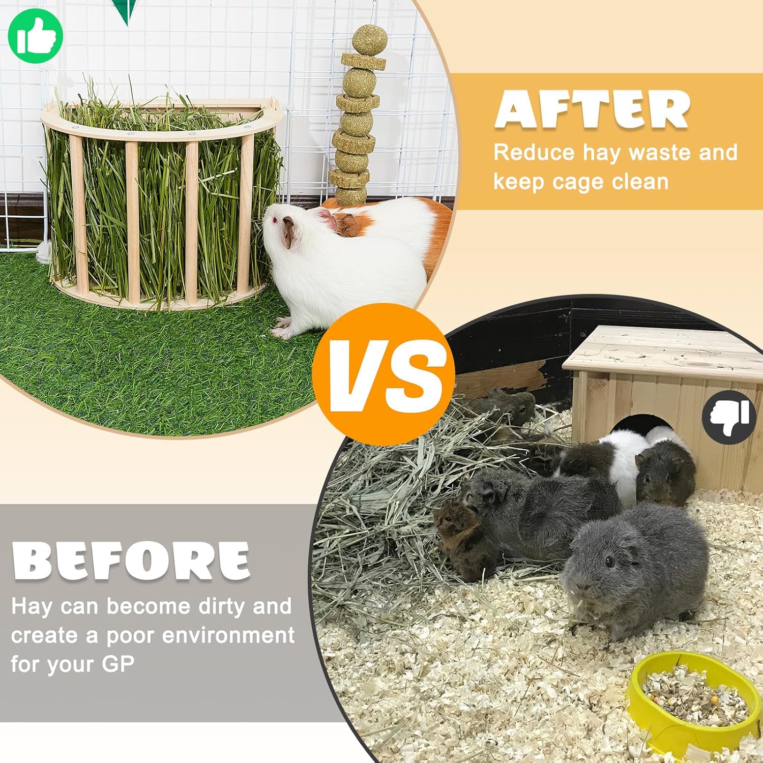 Guinea Pig Hay Feeder Wooden Rabbit Hay Feeder Big Volume Bunny Hay Holder Hanging Hay Rack with Instructions Guinea Pig Cages Accessories for Chinchilla and Ferret, Rabbit Cage Accessories - Image 4