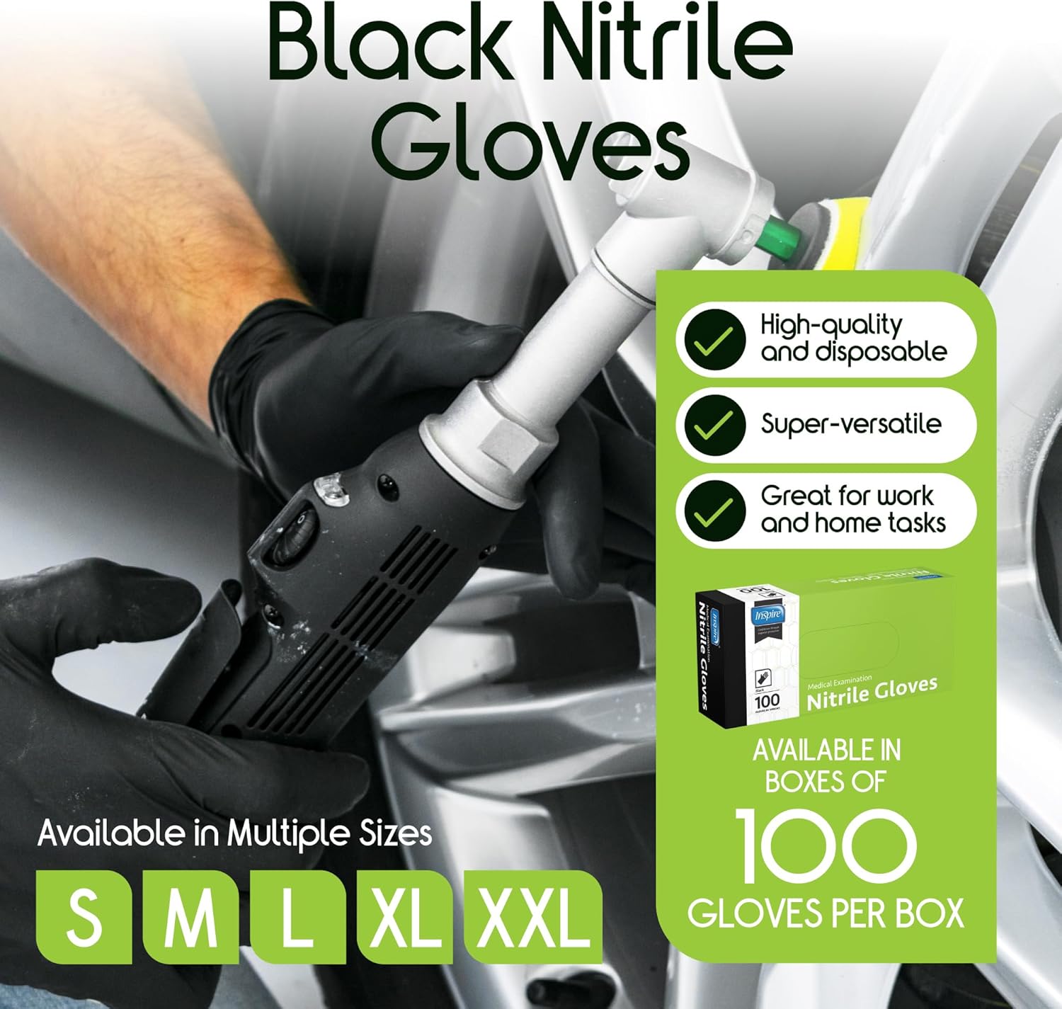 Inspire Black Nitrile Disposable Gloves | 4.5 Nitrile Disposable Safety Medical Cooking Cleaning Gloves - Image 4