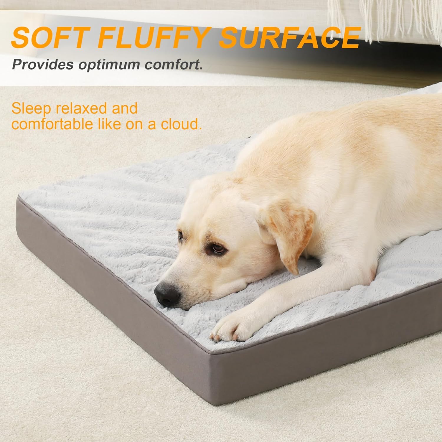 KSIIA Orthopedic Dog Bed Dog Crate Bed Waterproof for Large Dogs Deluxe Plush Washable Pet Mat with Egg Crate Foam & Removable Cover, 35 x 22 Inch, Gray - Image 3