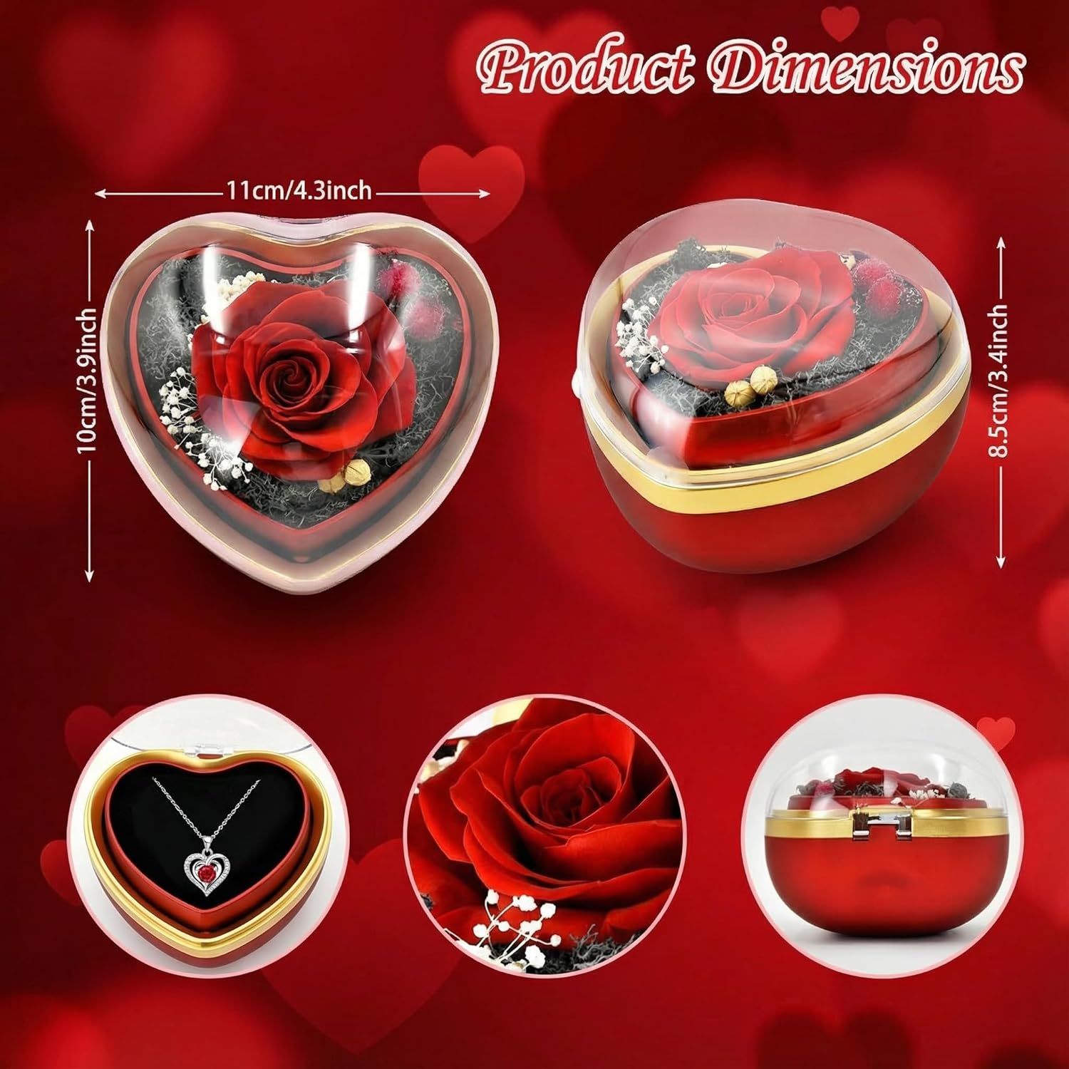 Eternal Real Rose Dainty Love Pendant , Preserved Red Rose Gift Box with Heart Necklace, Gifts for Women, Mom, Wife, Gifts Idea on Valentine's Day, Mother's Day, Birthday, Anniversary, Thanksgiving - Image 3