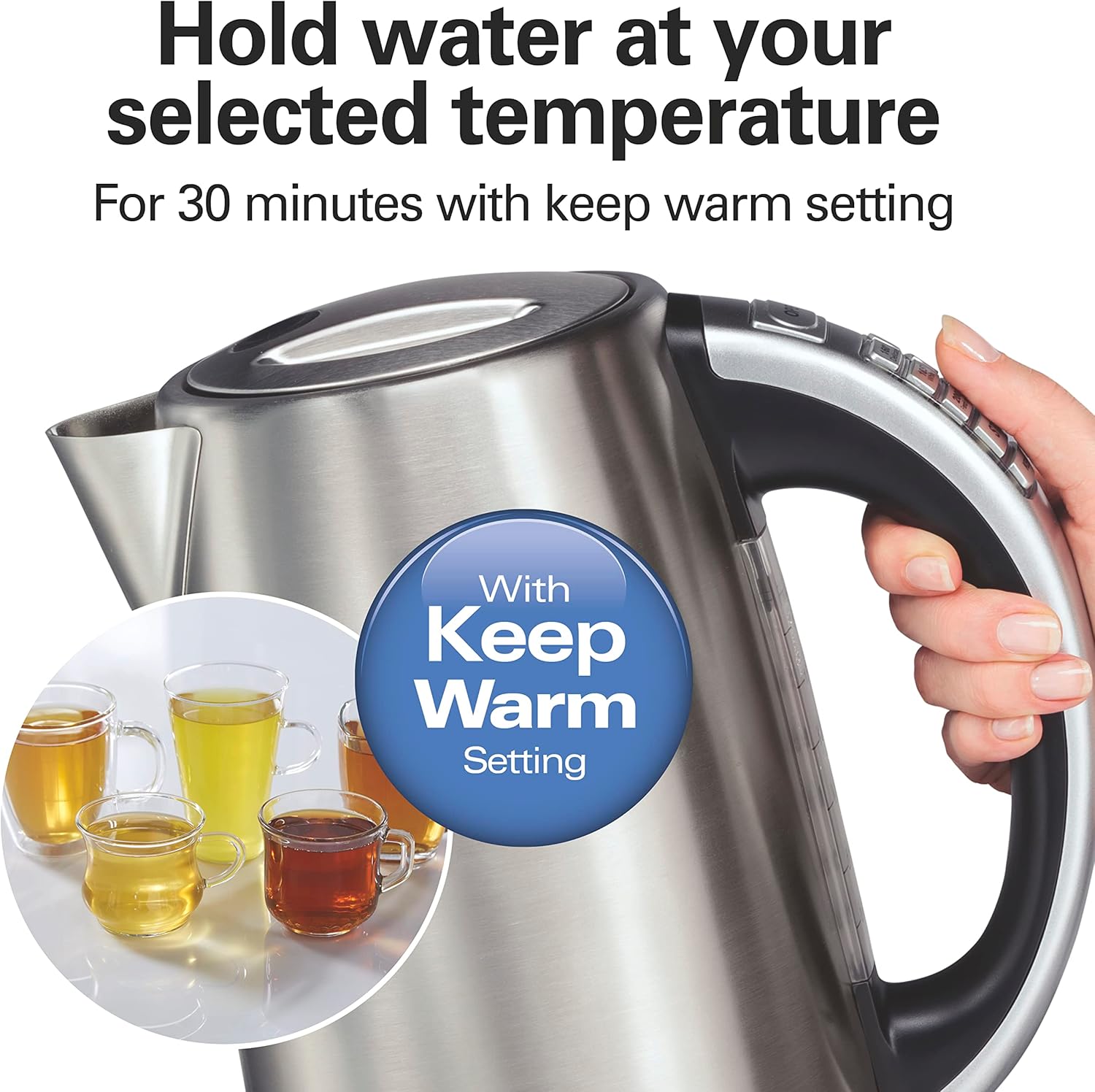 Hamilton Beach 1.7 Liter Temperature Control Electric Kettle, Water Boiler & Heater, Fast Boiling 1500 Watts, BPA Free, Cordless, Auto-Shutoff and Boil-Dry Protection, Stainless Steel (41020R) - Image 4
