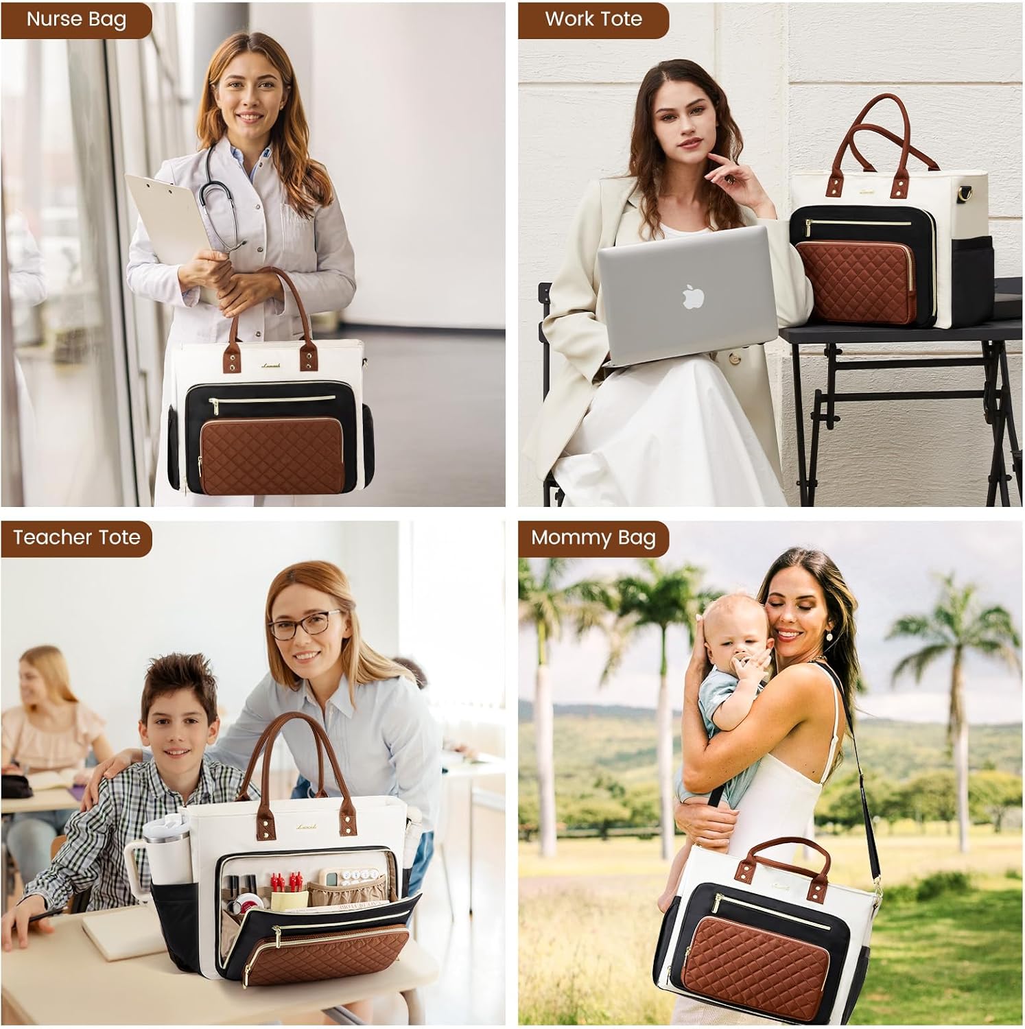 LOVEVOOK Teacher Tote Bag for Women Work, Laptop Bag With Large Cup Holder, Nurse Bags Professional Briefcase Business Computer Purses Bible Handbag Gifts, Black-Beige-Brown, 15.6 Inch - Image 7