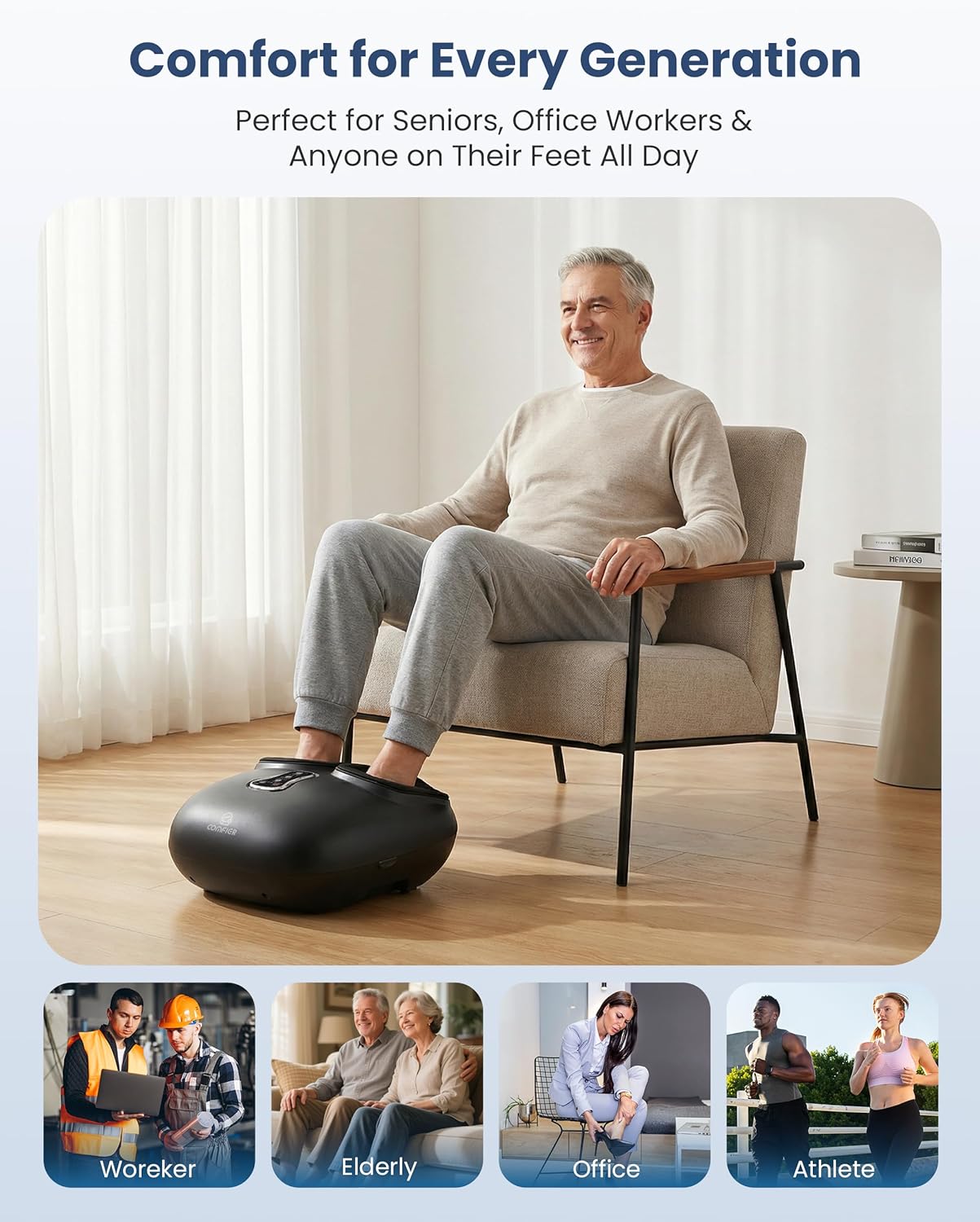 COMFIER Shiatsu Foot Massager with Fast Heat,Kneading Rolling Compression,Extra Vibration, FSA Eligible HSA Store, Plantar Fasciitis,Neuropathy Pain,Mothers Day Gifts for Women,Bigger Size to 13“ - Image 7