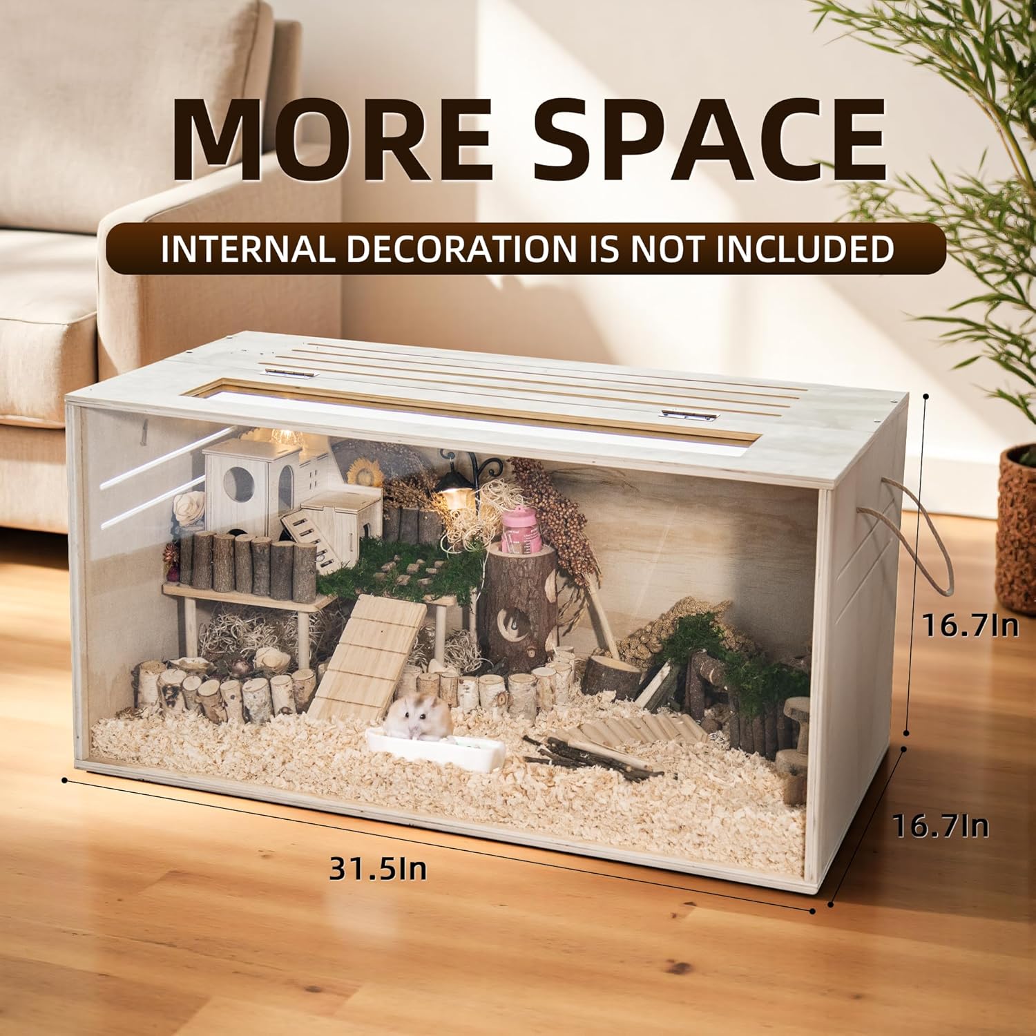 Hamster Cage Chewproof, 32" Wooden Guinea Pig Cage for Small Animals, Openable Top with Easy View Acrylic Panels for Hamster, Rabbit, Guinea Pig, Hedgehog(32" L x 15.7" W x 15.7" H) - Image 2