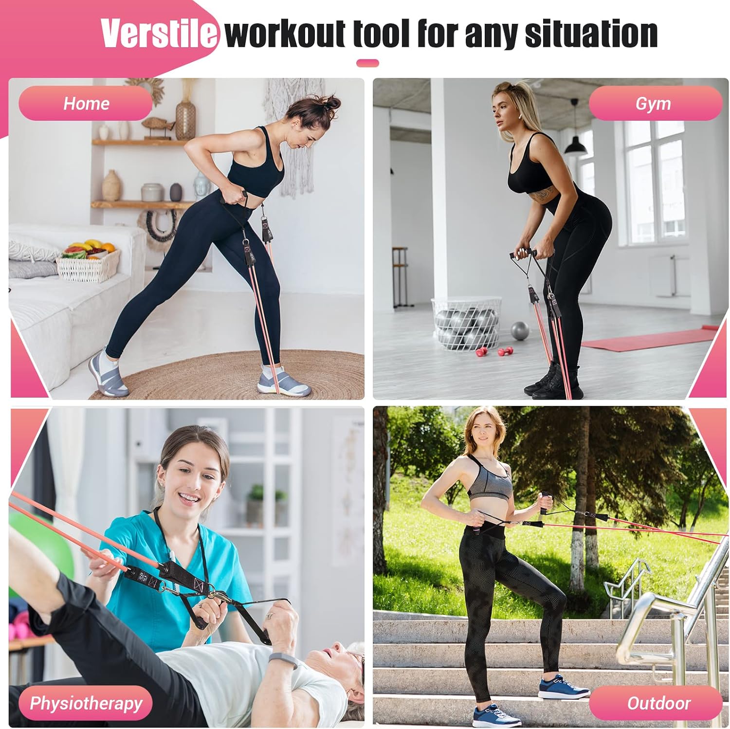 Resistance Bands with Handles for Women, 5 Level Exercise Bands Workout Bands for Physical Therapy, Yoga, Pilates, Door Anchor, Storage Pouch - Image 6