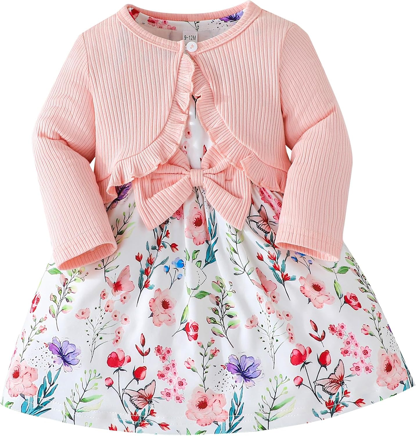 Rosibel Toddler Baby Girls Dress and Cotton Cardigan Set for 6M-3T Spring Autumn Clothes Outfits