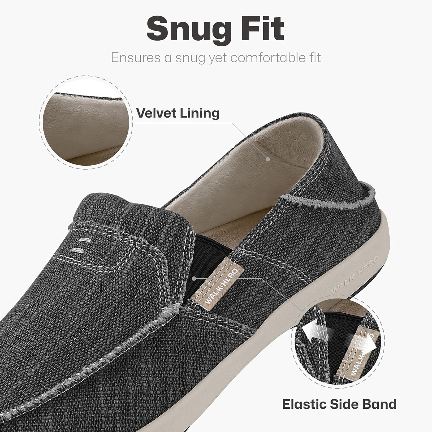 Mens Slip On Shoes, Canvas Mens Loafers with Arch Support, Orthopedic Mens Boat Shoes for Plantar Fasciitis, Indoor & Outdoor Walking Slippers Shoes for Pain Relief - Image 3