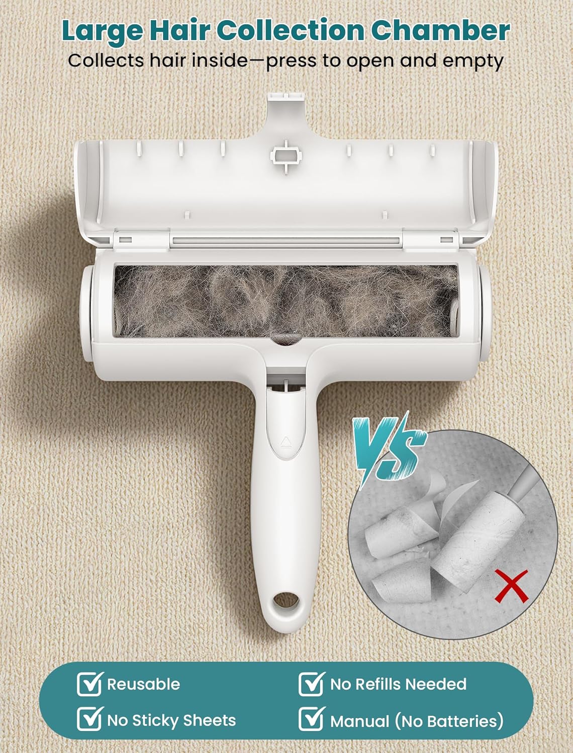 DELOMO Pet Hair Remover Roller: Reusable Lint Roller with Large Fur Bin - Portable Cat and Dog Hair Remover for Couch, Bedding, Car, Rugs & Furniture, Effective and Eco-Friendly, for Multi-Pet Homes - Image 7
