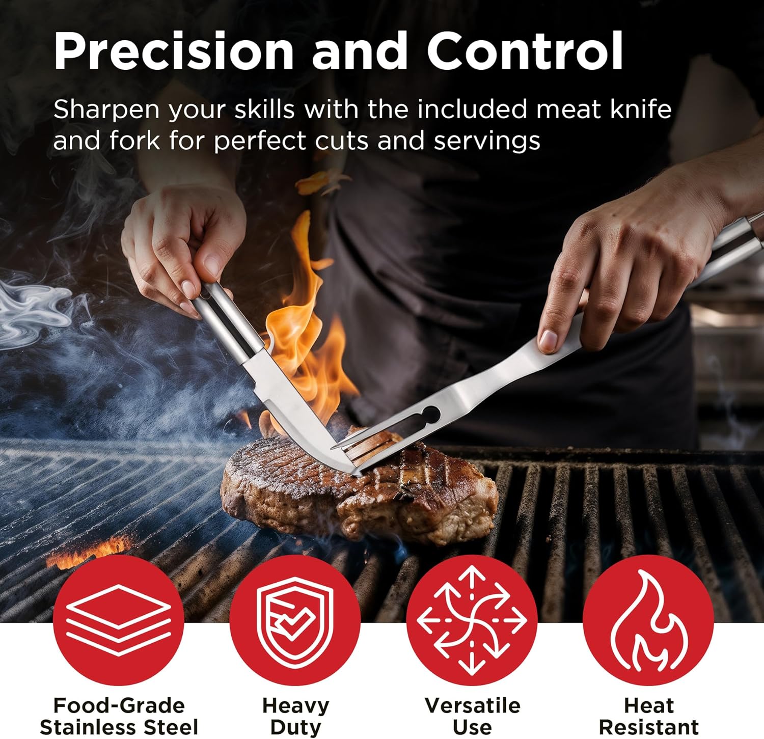 Kaluns Grilling Accessories, Dad Gifts for Fathers Day, Heavy Duty Stainless Steel Grill Set BBQ Grill Accessories for Outdoor Grill with Meat Thermometer, Case and Apron - Image 5