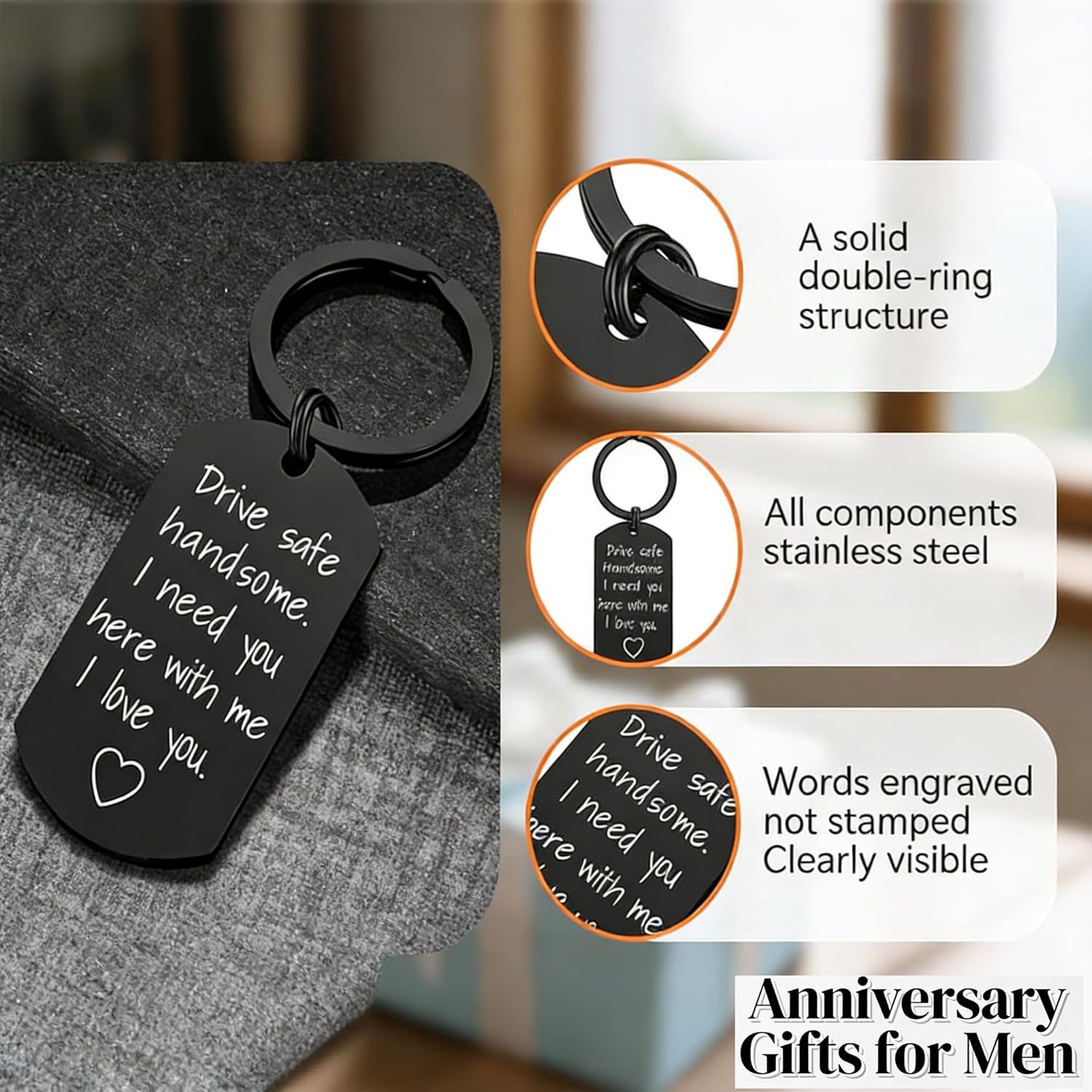 Drive Safe Keychain for Boyfriend - Drive Safe Handsome I Need You Here With Me Keyring Birthday Valentine’s Day Gifts for Him Boyfriend Husband Gifts - Image 3