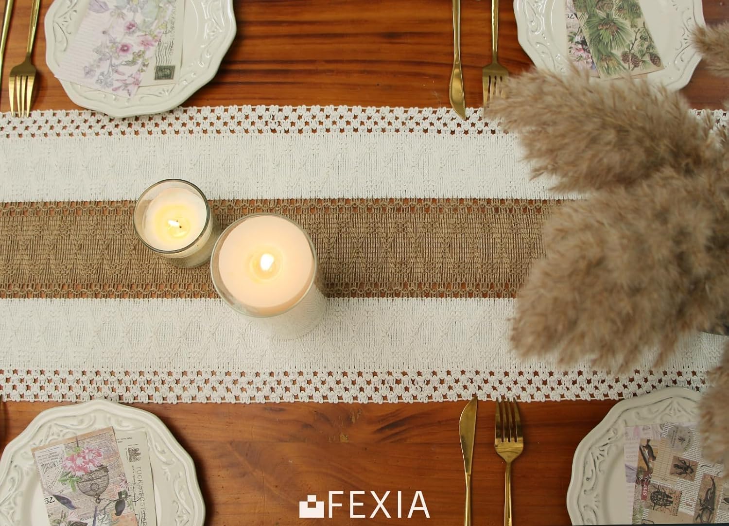 FEXIA Boho Table Runner for Thanksgiving Fall Christmas Home Decor with Tassels 72 Inches Long Pottery barn Furniture Farmhouse Rustic Macrame Burlap Table Decoration for Living Room (12x72 Inches) - Image 6