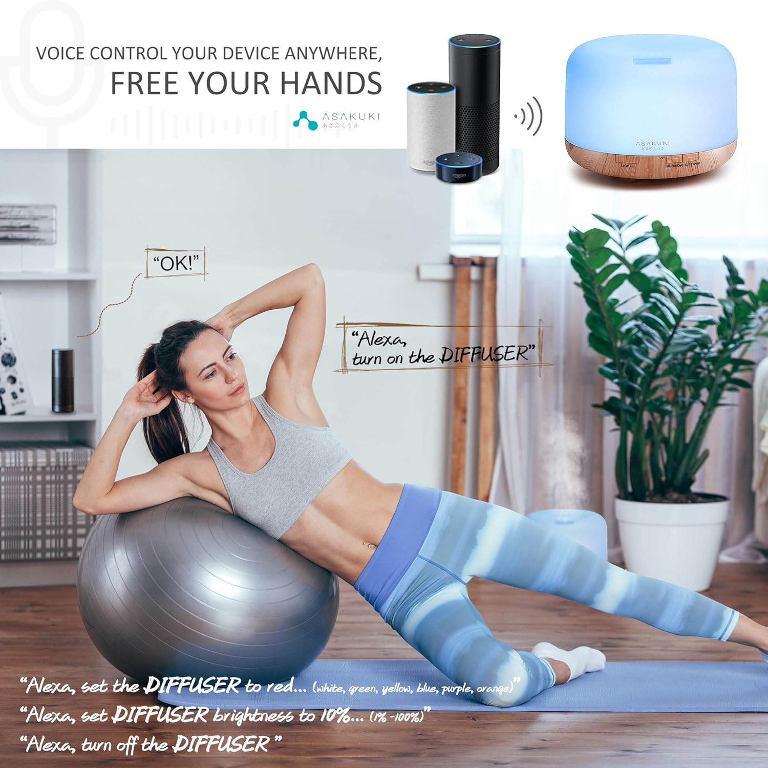 ASAKUKI Smart Wi-Fi Essential Oil Diffuser, App and Voice Control Compatible with Alexa, 500ml Aromatherapy Humidifier for Relaxing Atmosphere in Home Office Bedroom (Light Brown) - Image 4