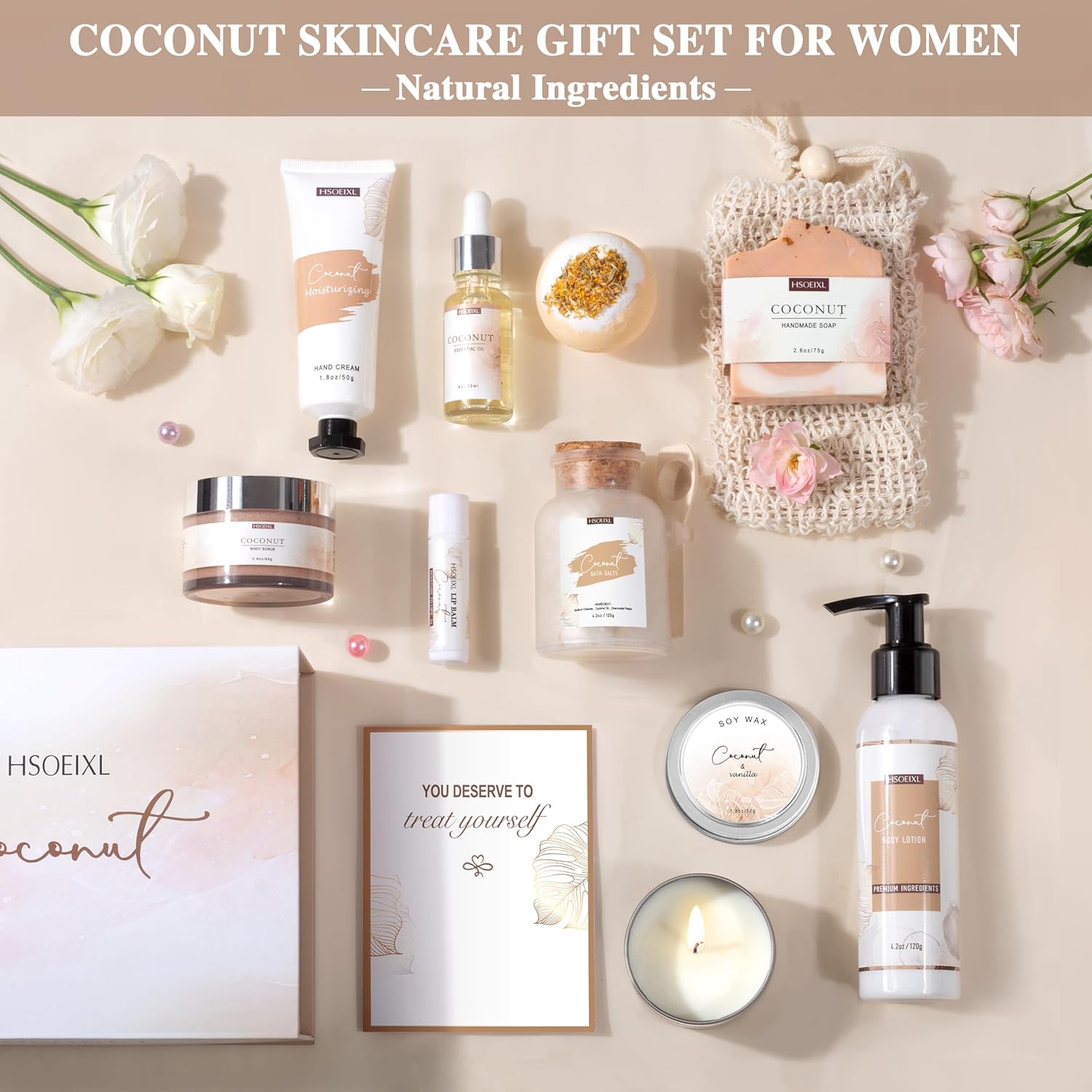 Gifts for Women Bath and Body Gift Basket Set for Women, 12 Piece Set of Coconut Home Spa Set for Self Care, Mothers Day Relaxing Bath Sets Birthday Christmas Gifts for Mom Sister Her Wife - Image 3