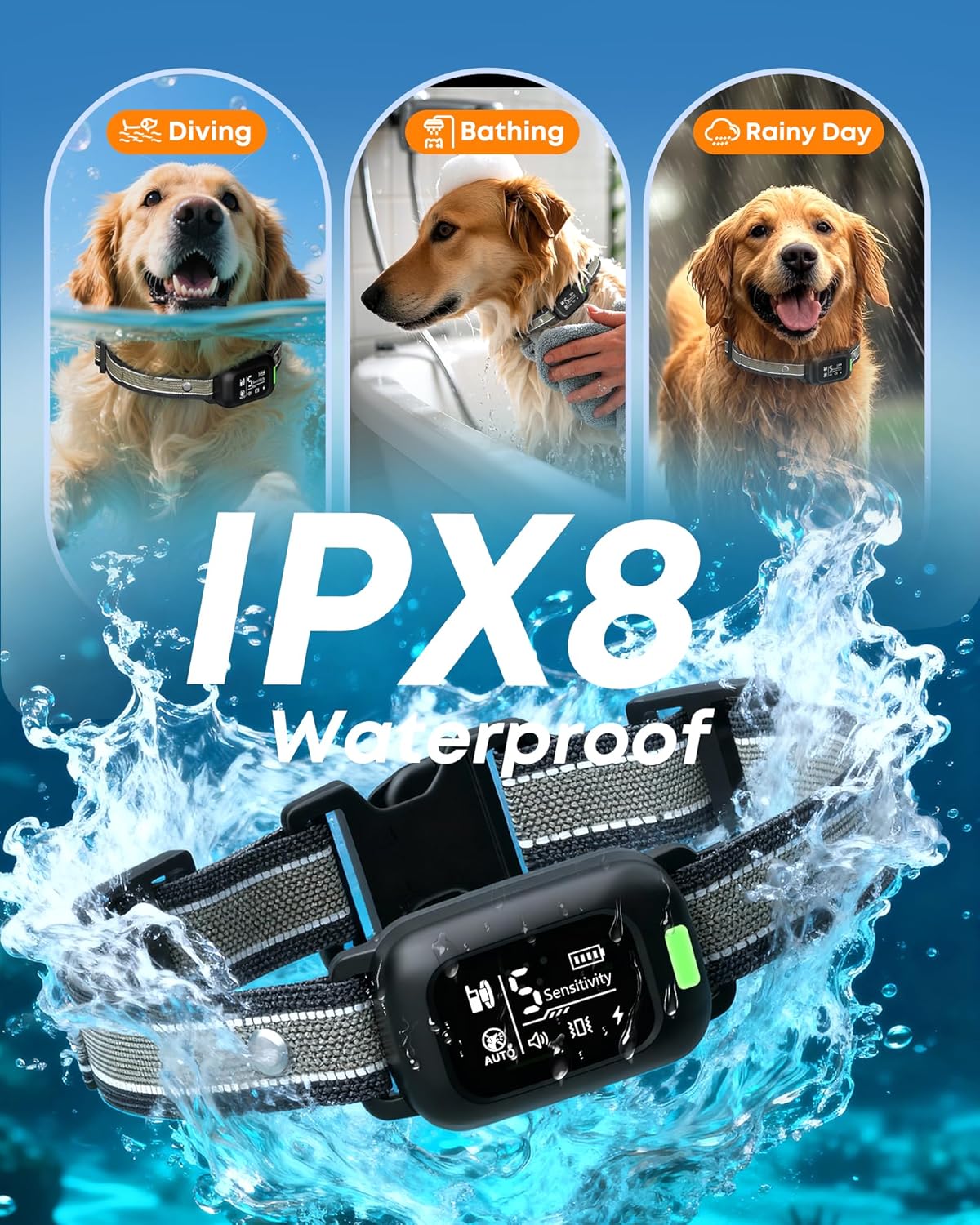 Delupet 2-in-1 Dog Bark & Shock Collar – 4500FT Dog Training Collar with Remote, 3 Training Modes & LED Light, IPX8 Waterproof E Collars with Anti-Barking for Small Medium Large Dog (Titanium) - Image 7